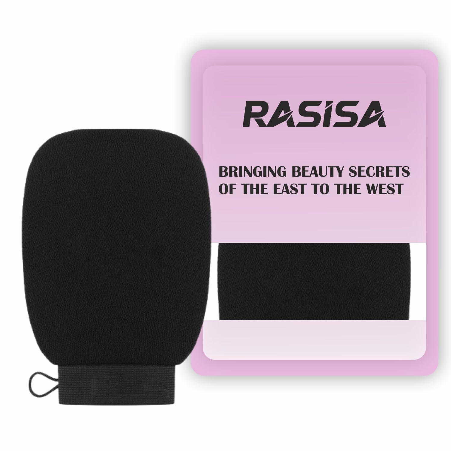 Rasisa Body Exfoliating Glove - Pure Viscose Fiber Double-Layered Exfoliator for Dead Skin & Tan Removal, Face & Body Scrubber (Black) - Perfect for Spa, Shower & At-Home Skincare Routine