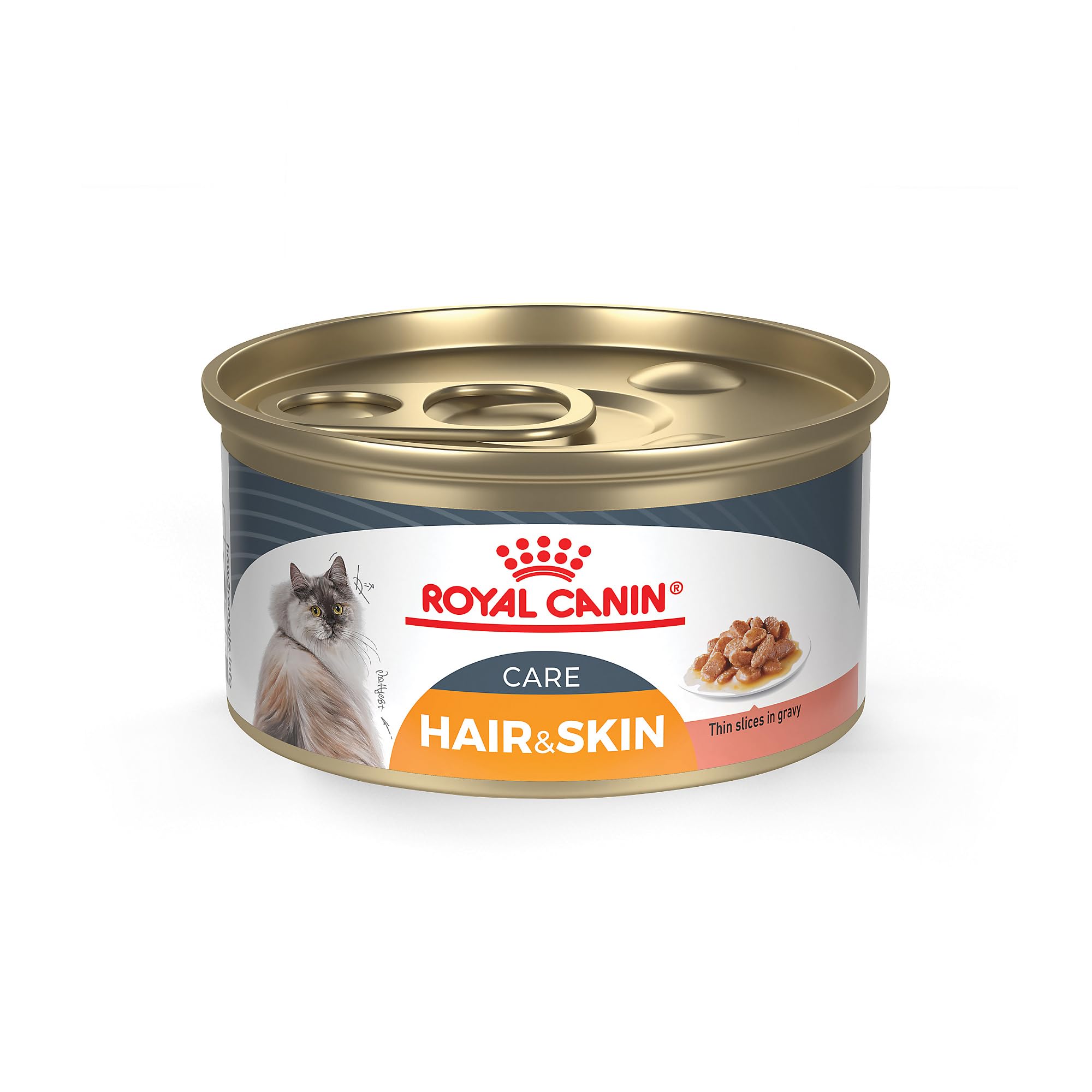 Royal Canin Feline Care Nutrition Hair & Skin Care Thin Slices in Gravy Canned Cat Food for Adult Cats - 3oz (24 Pack) | Premium Wet Cat Food for Healthy Coat & Skin - Perfect for Picky Eaters & Daily Meals