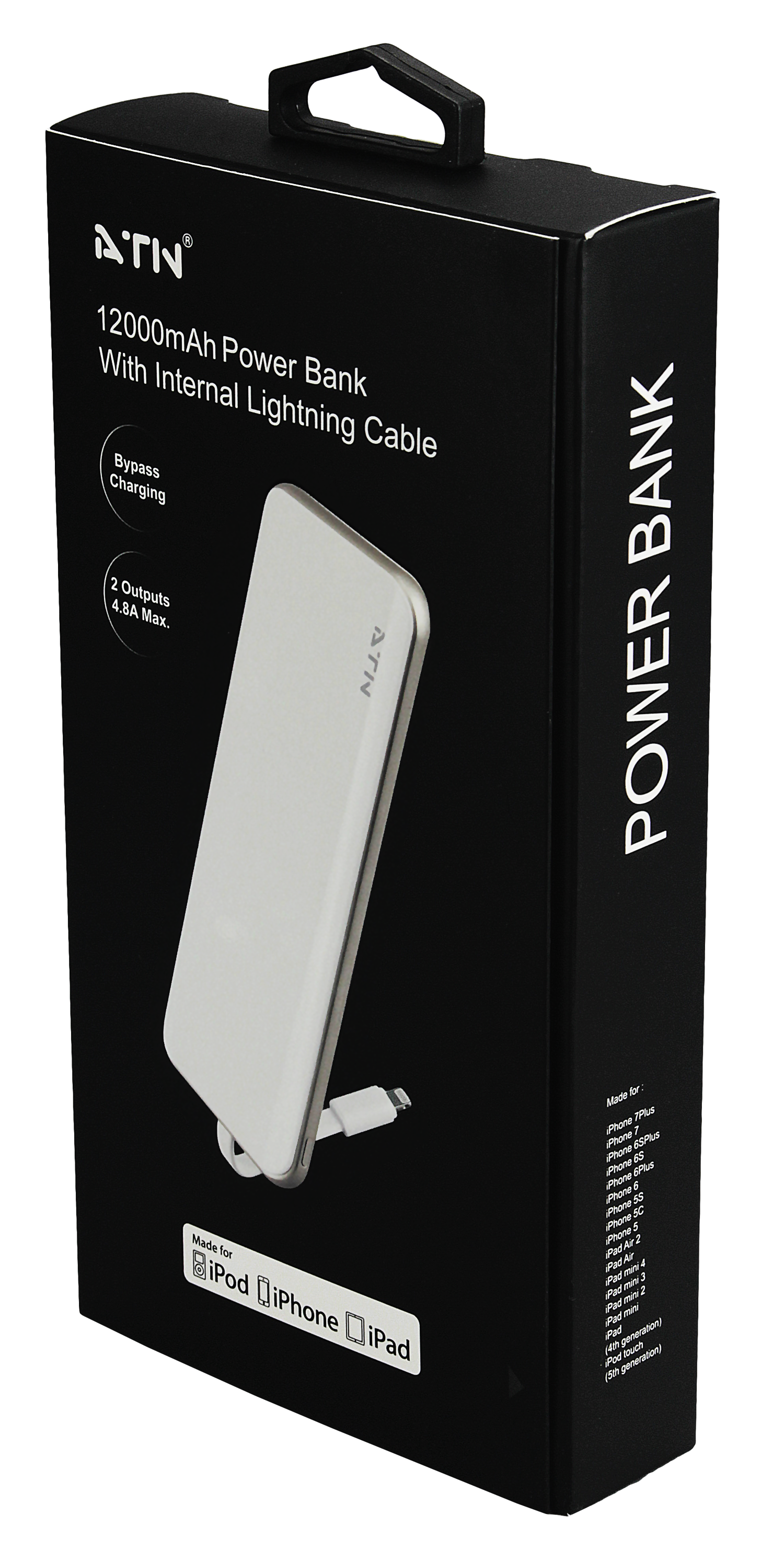 ATN MFI A12000 12000mAh High Capacity Portable Charger Power Bank - Fast Charging for iPhone, Android, iPad & More - Perfect for Travel, Camping & Emergency Backup