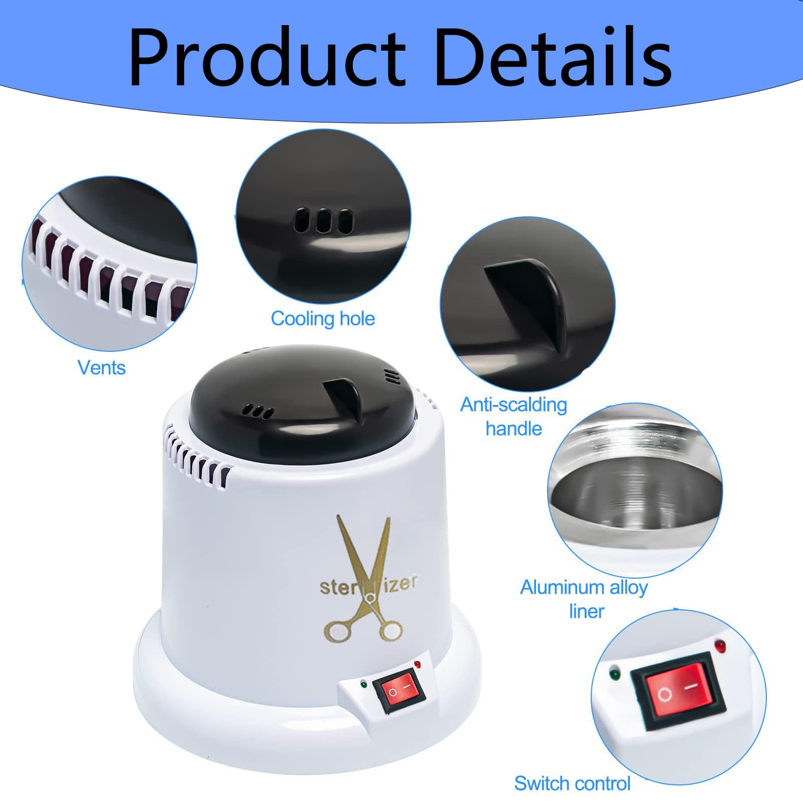 Professional Nail Tool Sterilizer Machine - High Temperature UV Sanitizer for Nail Salon Tools, Hair Cutting Scissors & Beauty Equipment with Glass Bead Technology (White) - Perfect for Nail Art Salons, Barber Shops & Home Use