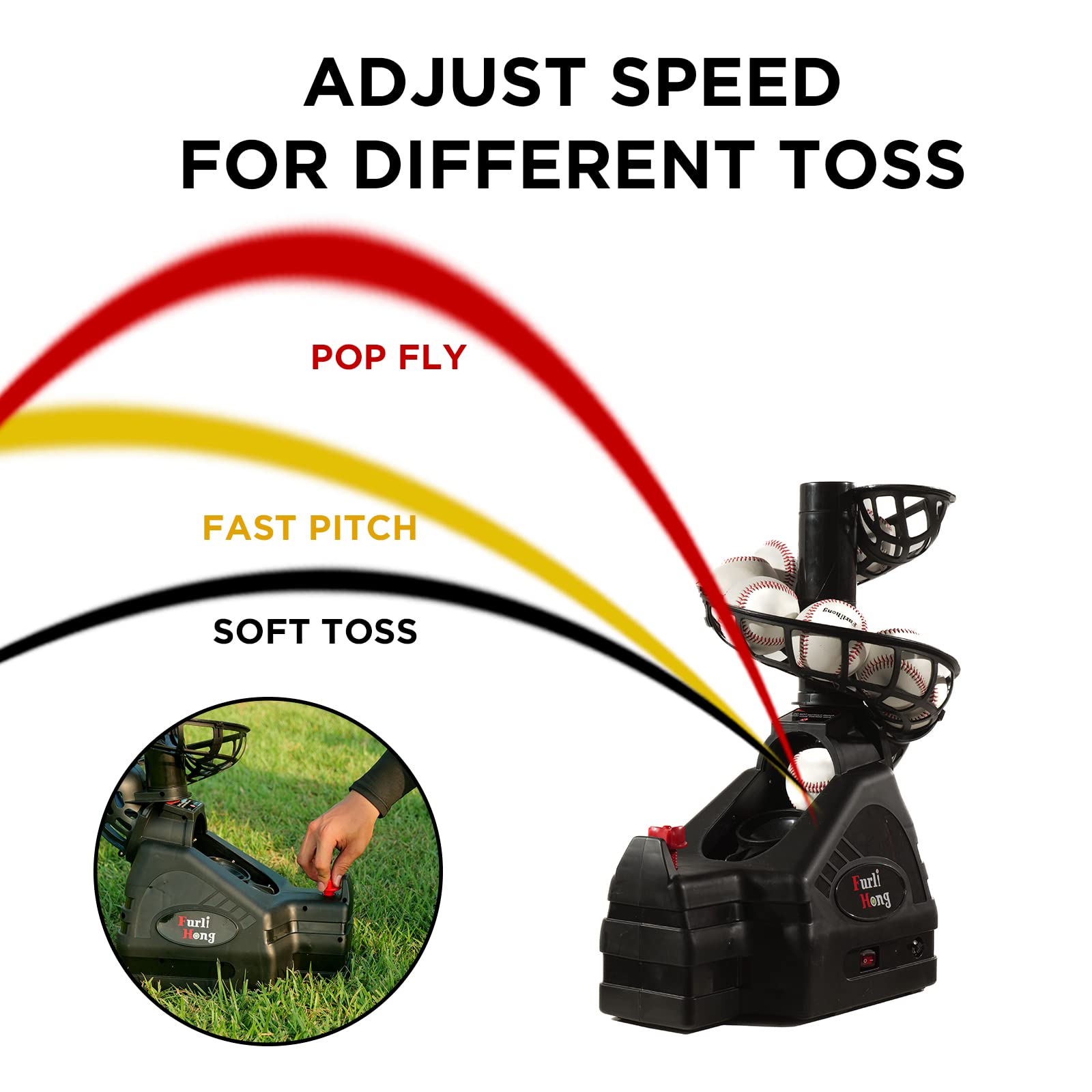 698BH Multi-Sport Ball Toss Machine - Baseball & Tennis Training Equipment with Battery/AC Power, Adjustable Ball Chute & Includes Practice Balls - Perfect for Solo Practice, Kids & Beginners (Backyard, Field, Court Training)