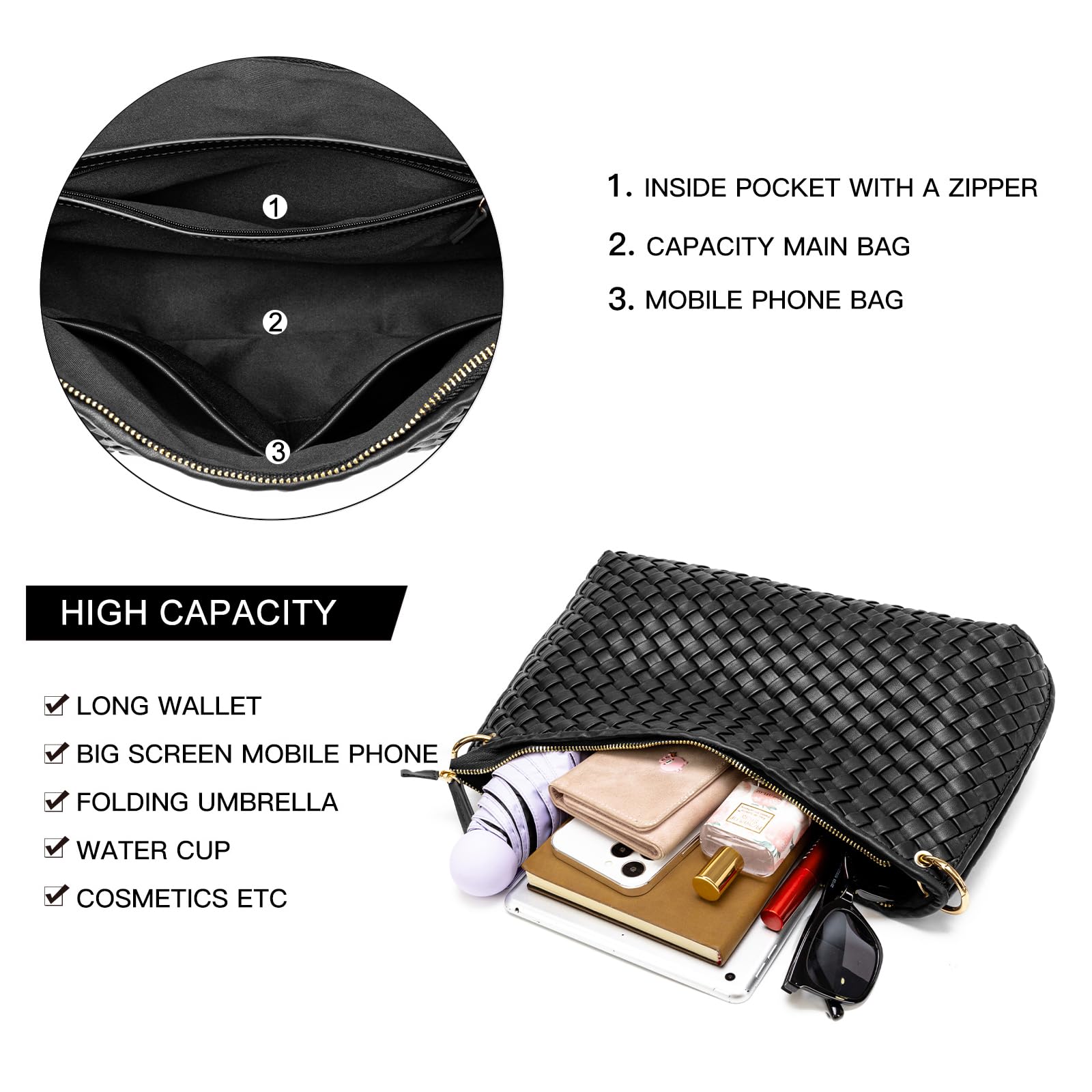 Stylish Woven Leather Shoulder Bag for Women - Fashionable Clutch & Small Handbag for Daily Use, Work, and Evening Events