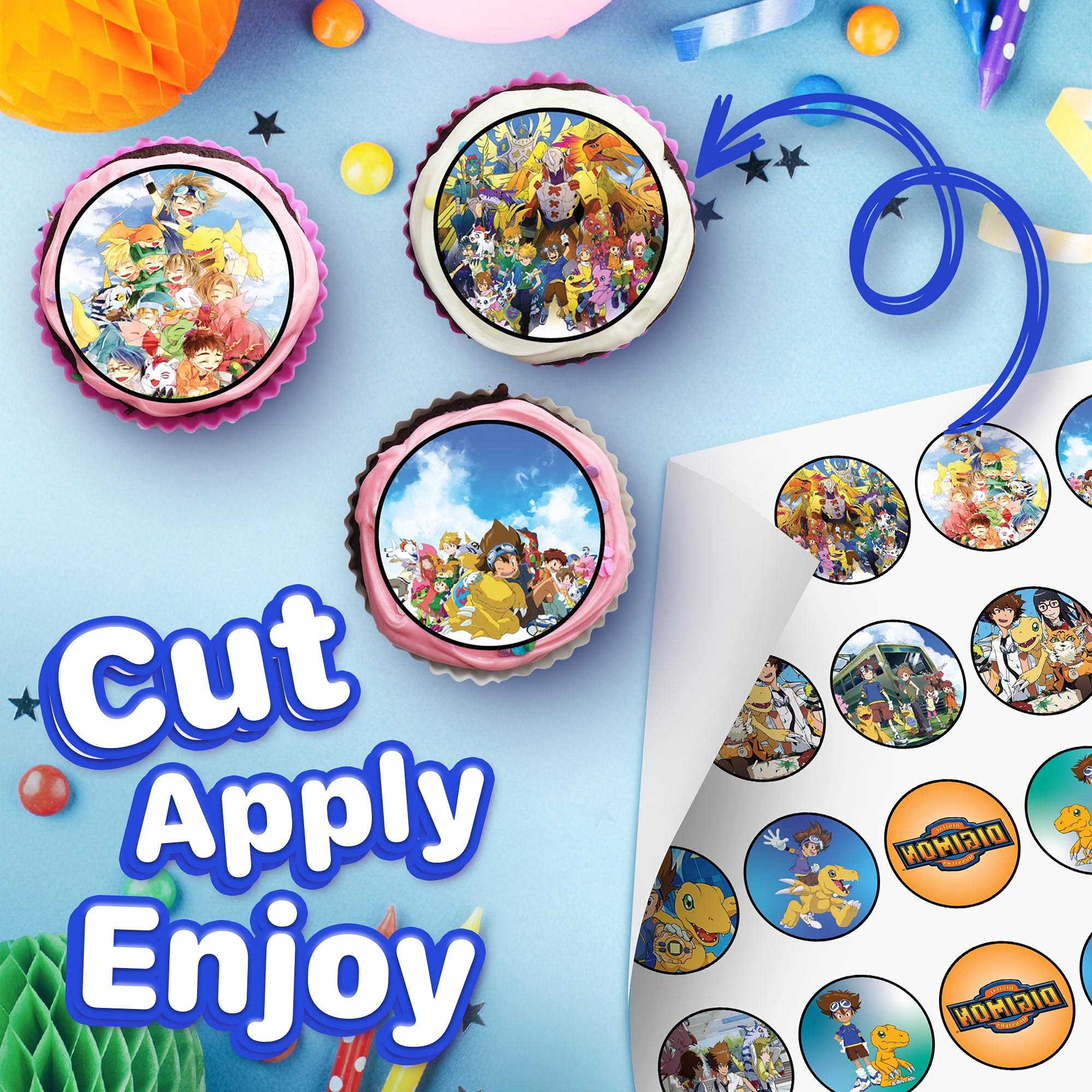 30-Pack Edible Cupcake Toppers - Digital Monster Themed Cake Decorations | Uncut Wafer Sheet for Baking | Perfect for Birthday Parties, Baby Showers & Themed Events