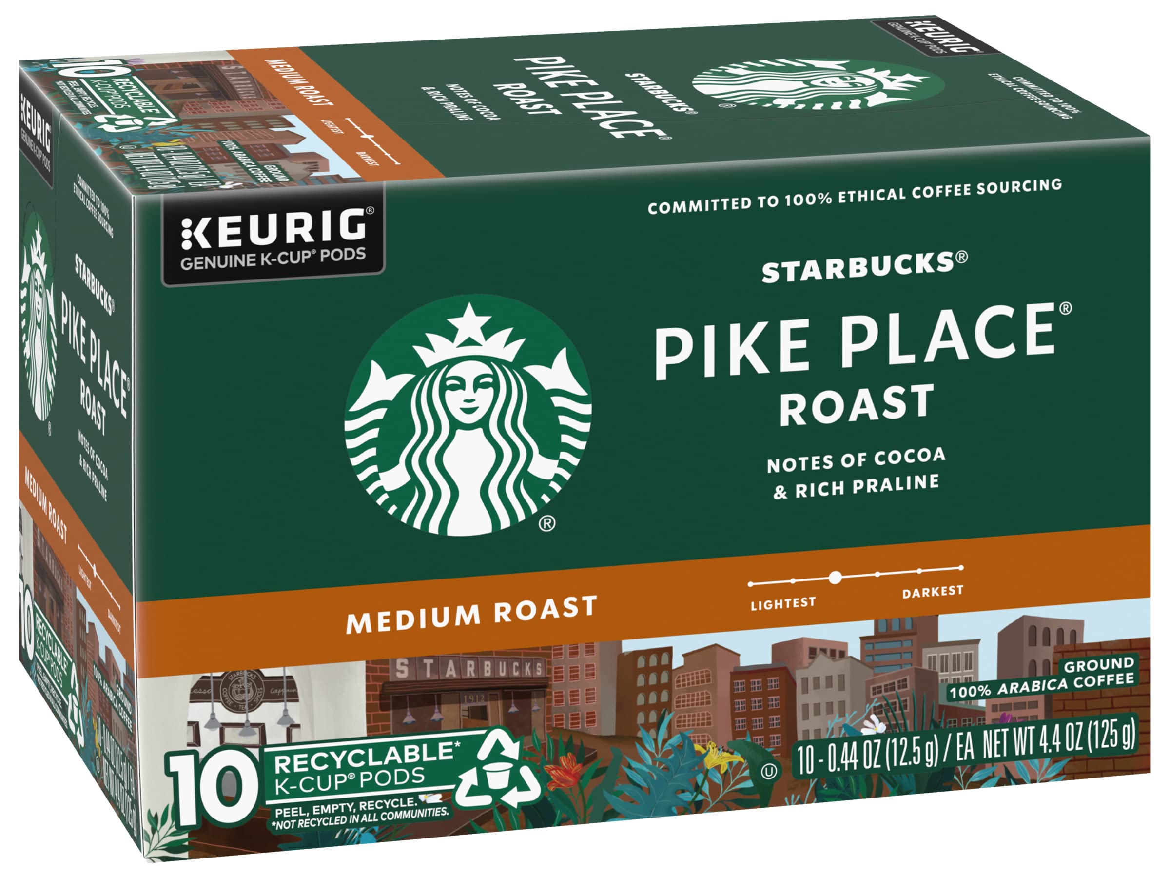 Starbucks Pike Place Roast Medium Roast Coffee Pods - Keurig K-Cups (0.44 oz, 10 Count, 2 Pack) - Perfect for Home, Office & Single-Serve Brewing