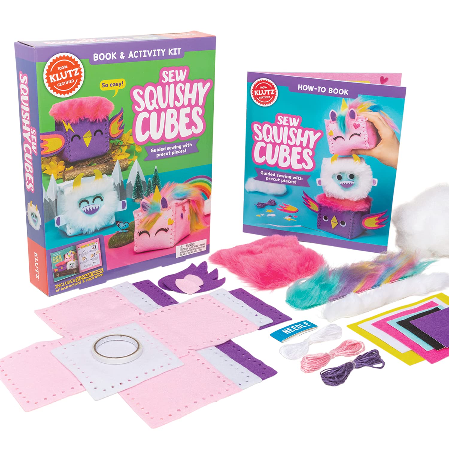 Klutz Sew Squishy Cubes DIY Craft Kit for Kids - Fun Stuffed Animal Sewing Project for Beginners, Creative Arts & Crafts Activity for Children (Use for Birthday Gifts, Classroom Projects & Sensory Play)