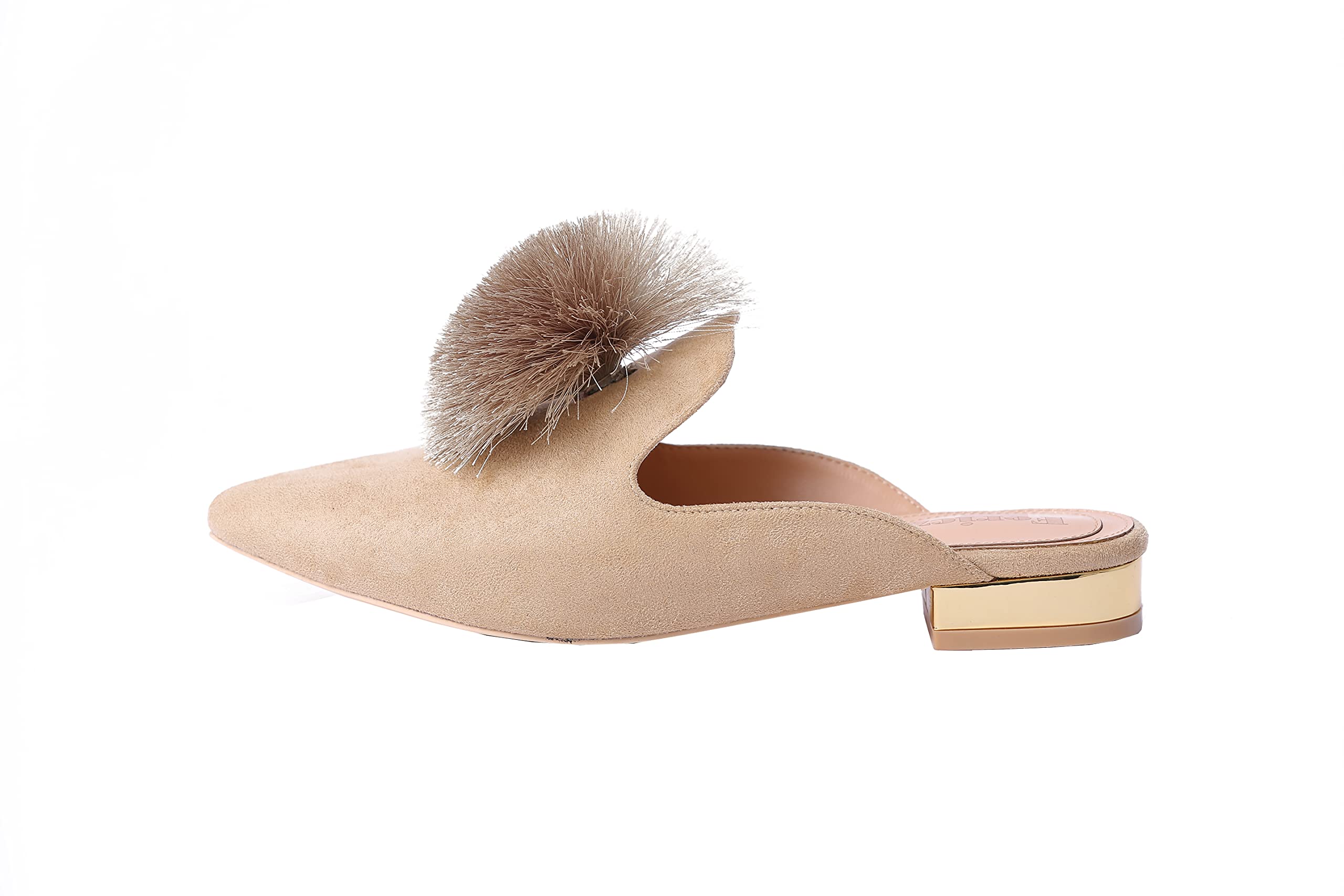 Fericzot Women's Slip On Mule Loafers - Backless Flats with Puff Pompom & Pointed Toe - Comfortable Casual Shoes & House Slippers for Women - Perfect for Home, Office, and Everyday Wear