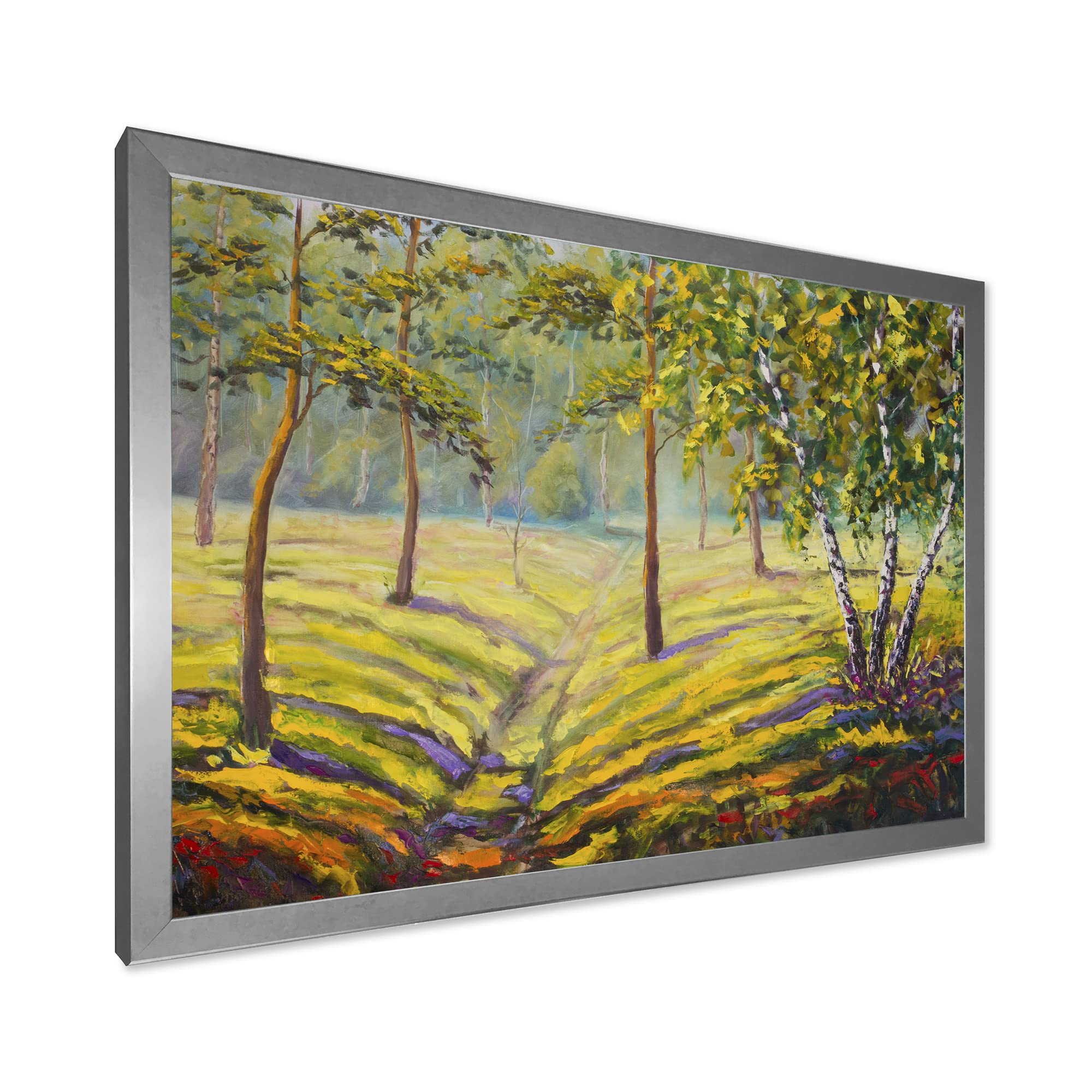 Pine Trees and Bushes In The Forest II Framed Wall Art - Nature Landscape Painting for Living Room, Bedroom & Office Decor