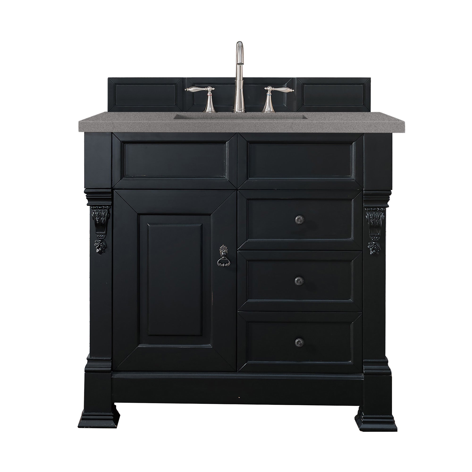 Brookfield 36 Inch Single Bathroom Vanity Set with Antique Black Finish & 3CM Grey Expo Quartz Countertop - Perfect for Modern and Traditional Bathroom Designs
