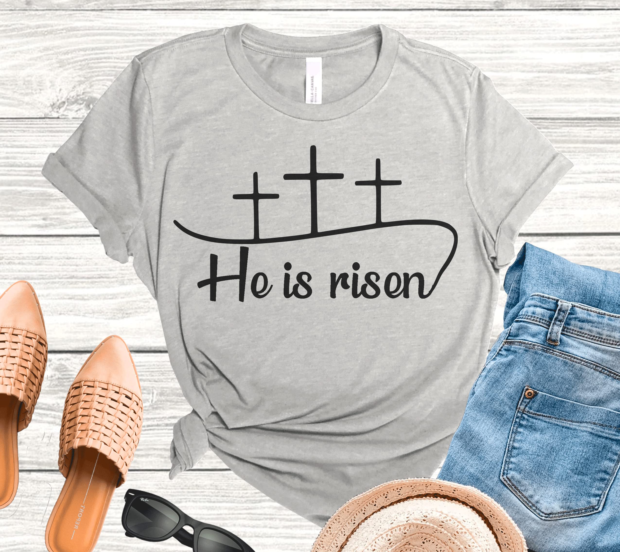 He is Risen Unisex Christian T-Shirt - Easter Cross Graphic Tee for Men & Women - Happy Easter Gift for Church, Bible Study & Family Gatherings
