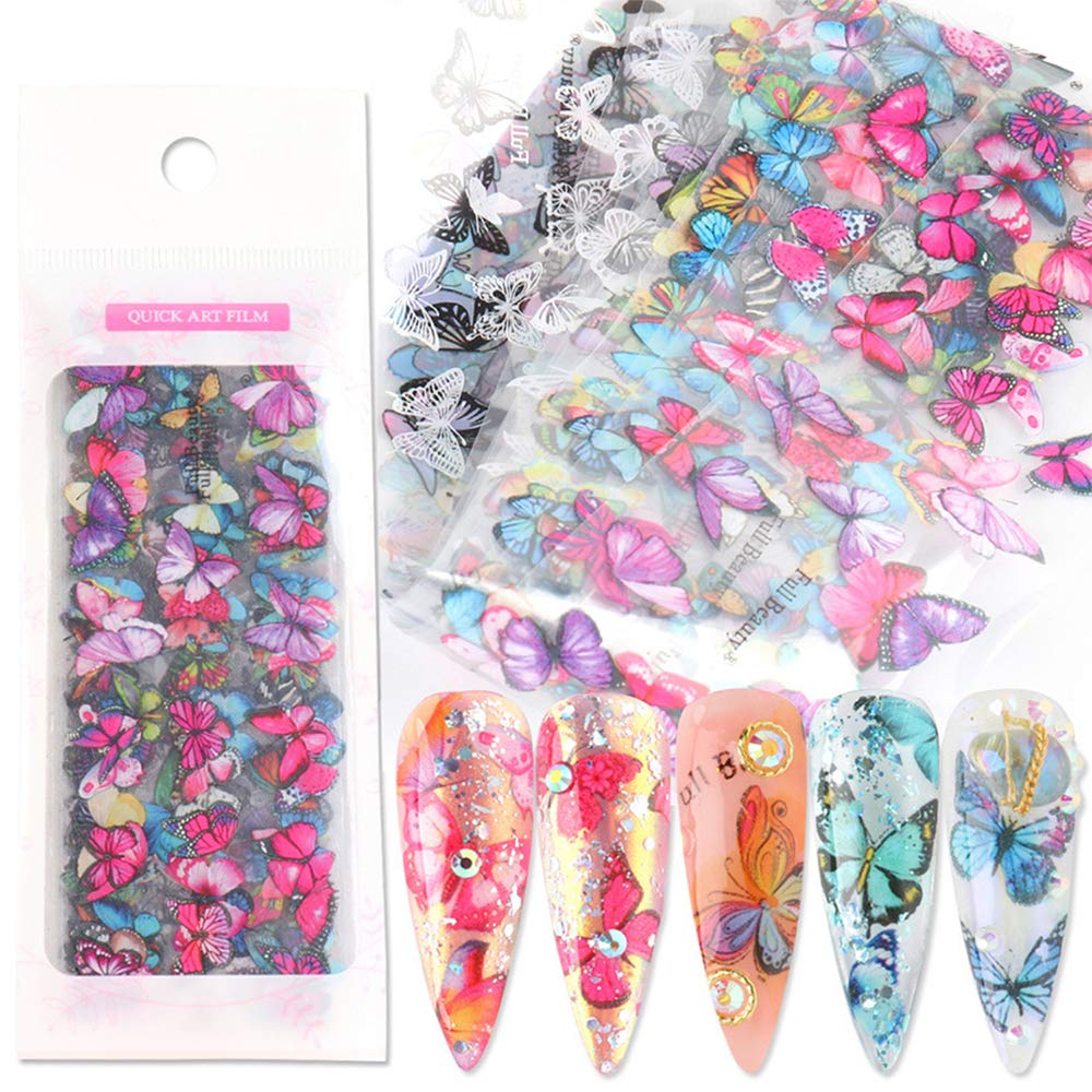 10 Sheets Butterfly Nail Art Foil Transfer Stickers - Holographic Nail Decals for Manicure, DIY Nail Designs - Perfect for Party, Wedding, Salon & Home Nail Art Decoration