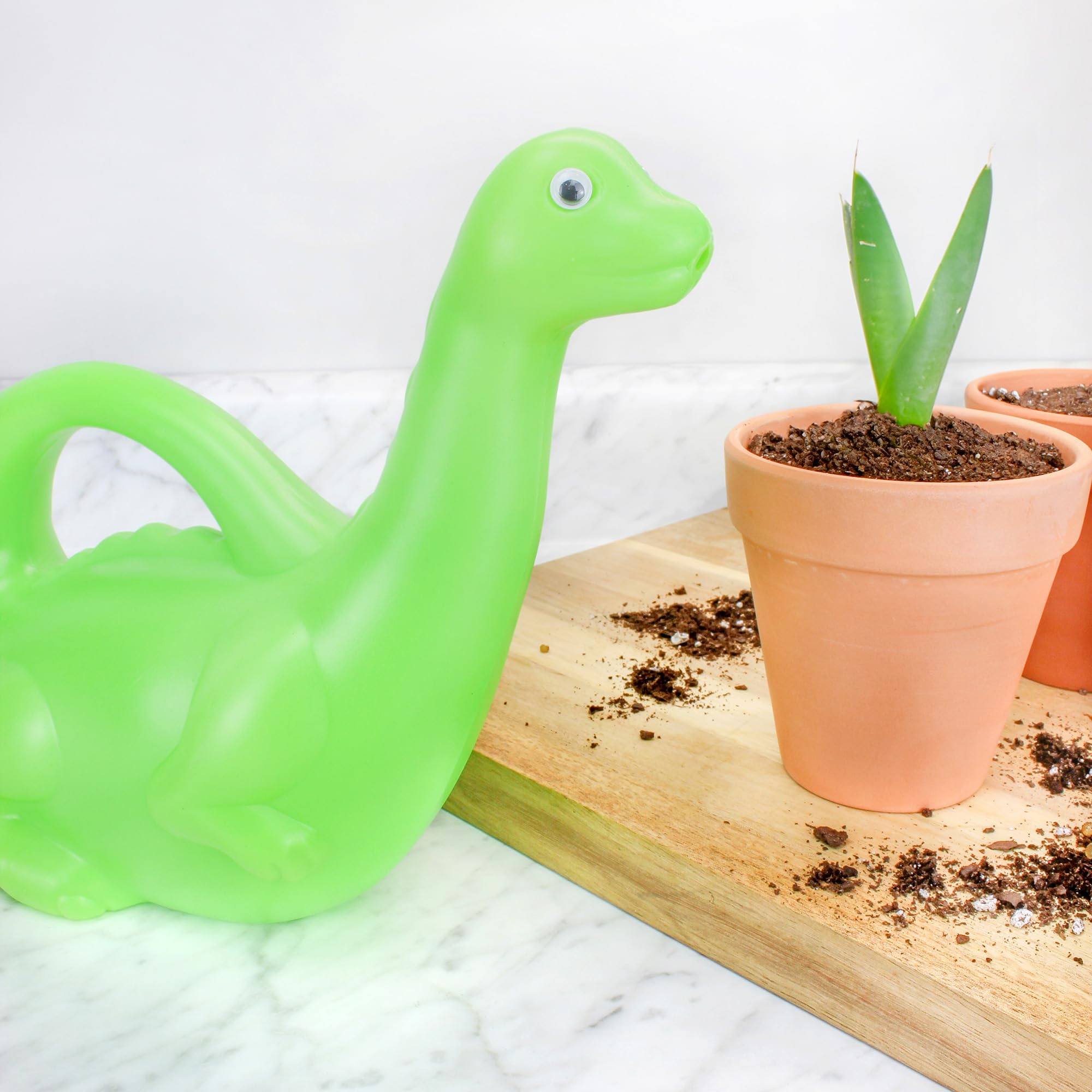 Cornucopia Brands Elephant & Dinosaur Watering Cans Set - 2 Pack Fun Animal Shaped Watering Cans for Kids (Green & Gray) - Perfect for Gardening, Outdoor Play & Educational Activities