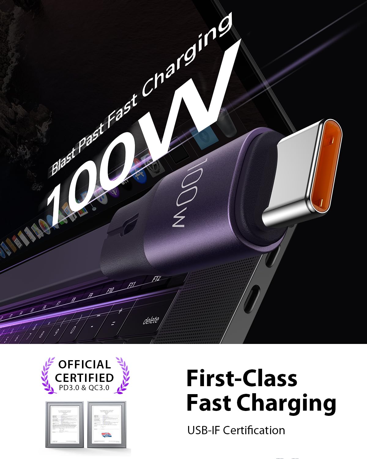 CAFELE 100W Fast Charging Cable - 3-in-1 Retractable USB C Cable for Galaxy S24/S23/S22/S21, iPhone 14, MacBook & Tablets | Portable Travel Charger with Free Retract & Quick Charge | Perfect for Home, Office & On-the-Go Use