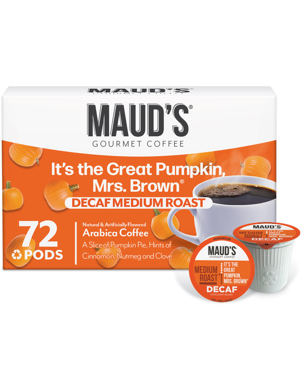 Premium Decaf Pumpkin Spice Coffee Pods by Maud's - Rich Flavor, Low Acid, K-Cup Compatible - Perfect for Cozy Fall Mornings & Holiday Gatherings