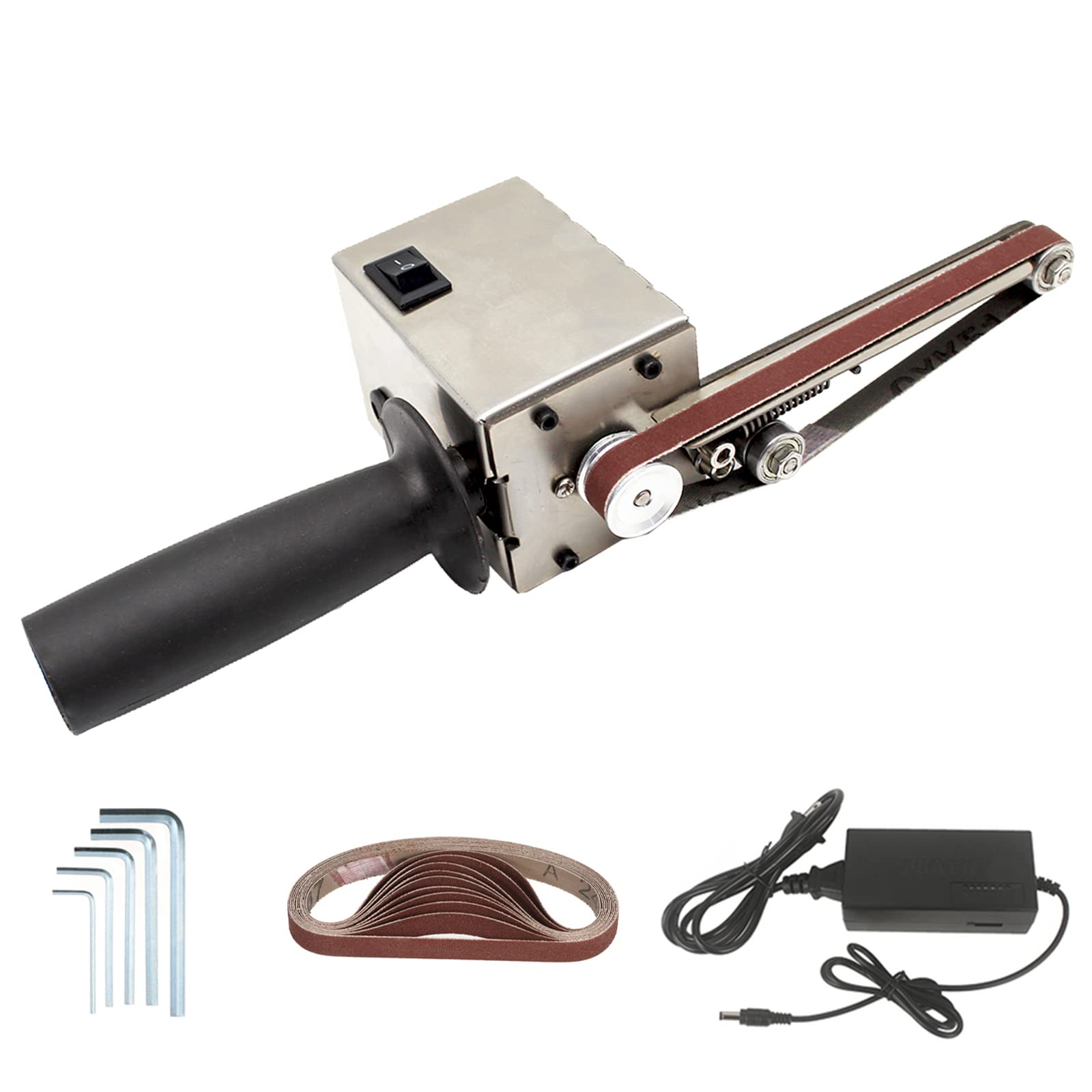 ZJDYDY Handheld Mini Belt Sander - 7 Variable Speed Electric Sanding & Polishing Machine (9000RPM) with 10 Sand Belts & 795 Motor - Perfect for Knife Sharpening, Woodworking, Metal Polishing & DIY Projects