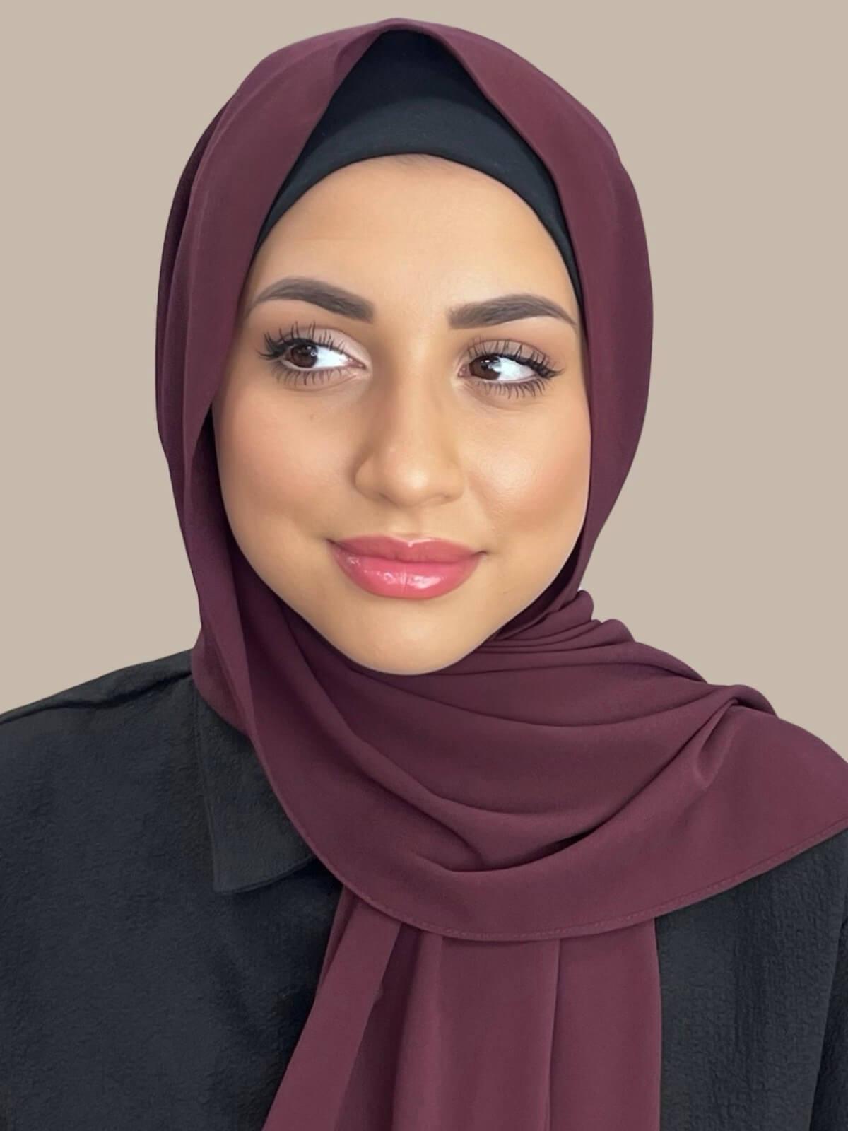 Classic Chiffon Hijab Scarf - Dark Mulberry Color - Lightweight Muslim Headscarf for Women - Perfect for Daily Wear, Prayer, and Special Occasions