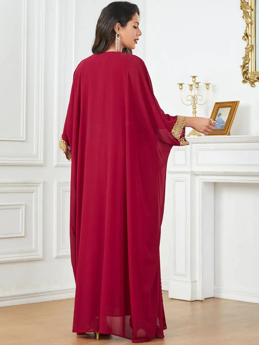Elegant Eid Chiffon 2-Piece Caftan Dress Set with Sleeveless Inner Dress - Perfect for Muslim Women's Holiday Celebrations, Special Occasions & Summer Outfits