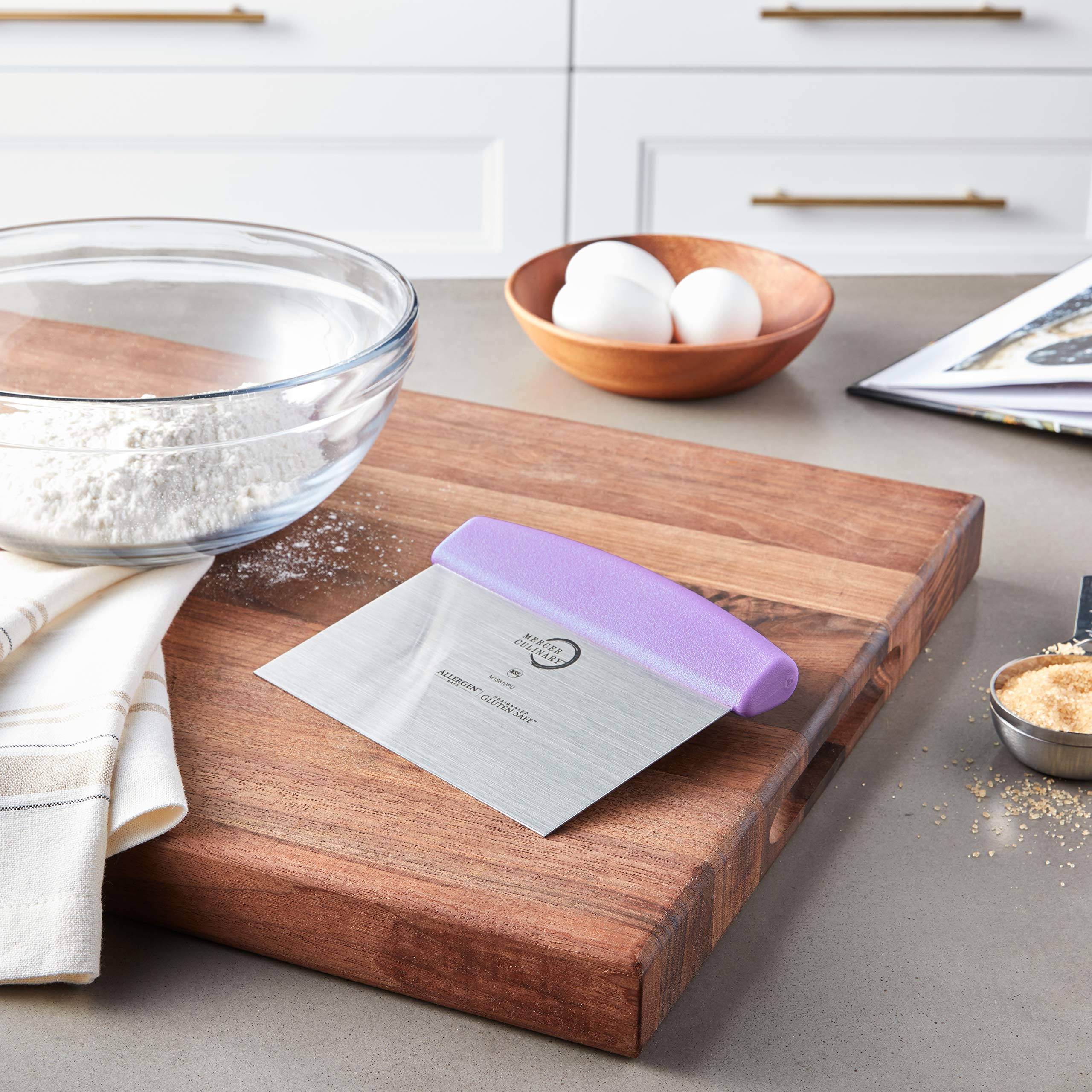 Mercer Culinary Millennia 6-Inch x 3-Inch Stainless Steel Bench Scraper with Purple Handle - Dough Cutter, Pastry Tool, Baking Accessory for Home & Professional Kitchens