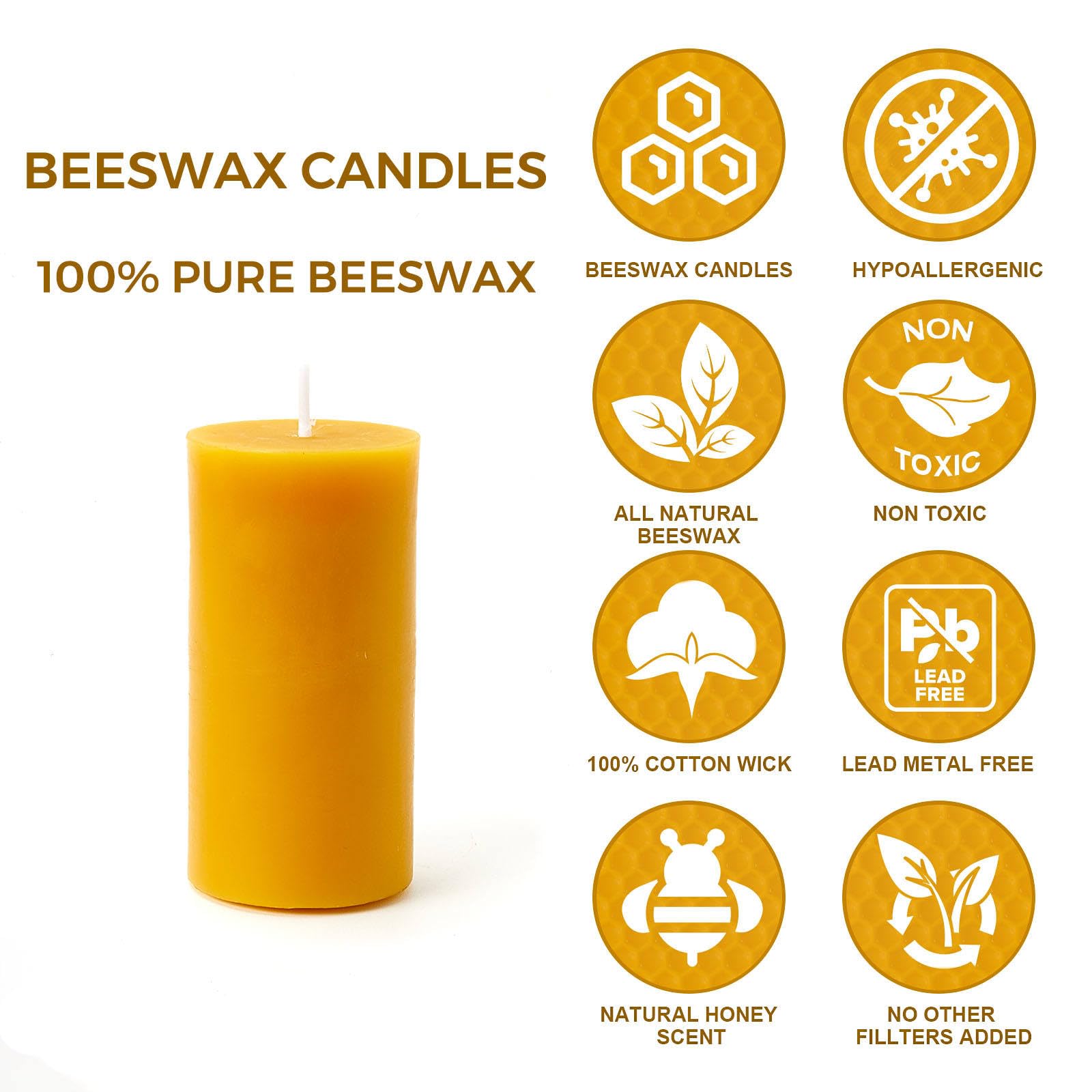 100% Pure Beeswax Pillar Candles 2x4 Inch - Natural Unscented Home Decor Candles for Relaxation, Meditation & Romantic Dinner Ambiance