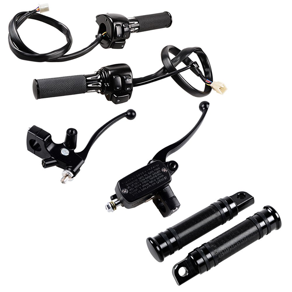 Harley Motorcycle Accessories Kit - Horn, Turn Signal, Headlight Switch with Harness, Brake Clutch Levers, 1