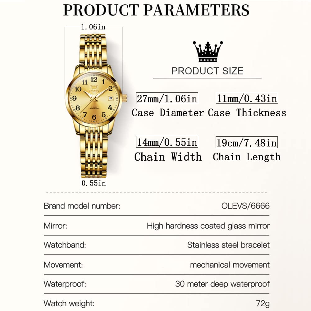 OLEVS Women's Automatic Diamond Watch - Small Face Self-Winding Ladies Dress Watch, Waterproof & Fashionable - Perfect for Business, Party & Everyday Wear