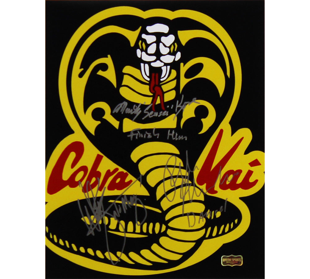 Authentic Cobra Kai 11x17 Signed Poster - Ralph Macchio, William Zabka & Martin Kove Autographs with 3 Inscriptions | Perfect for Karate Fans, Movie Memorabilia Collectors & Home Theater Decor