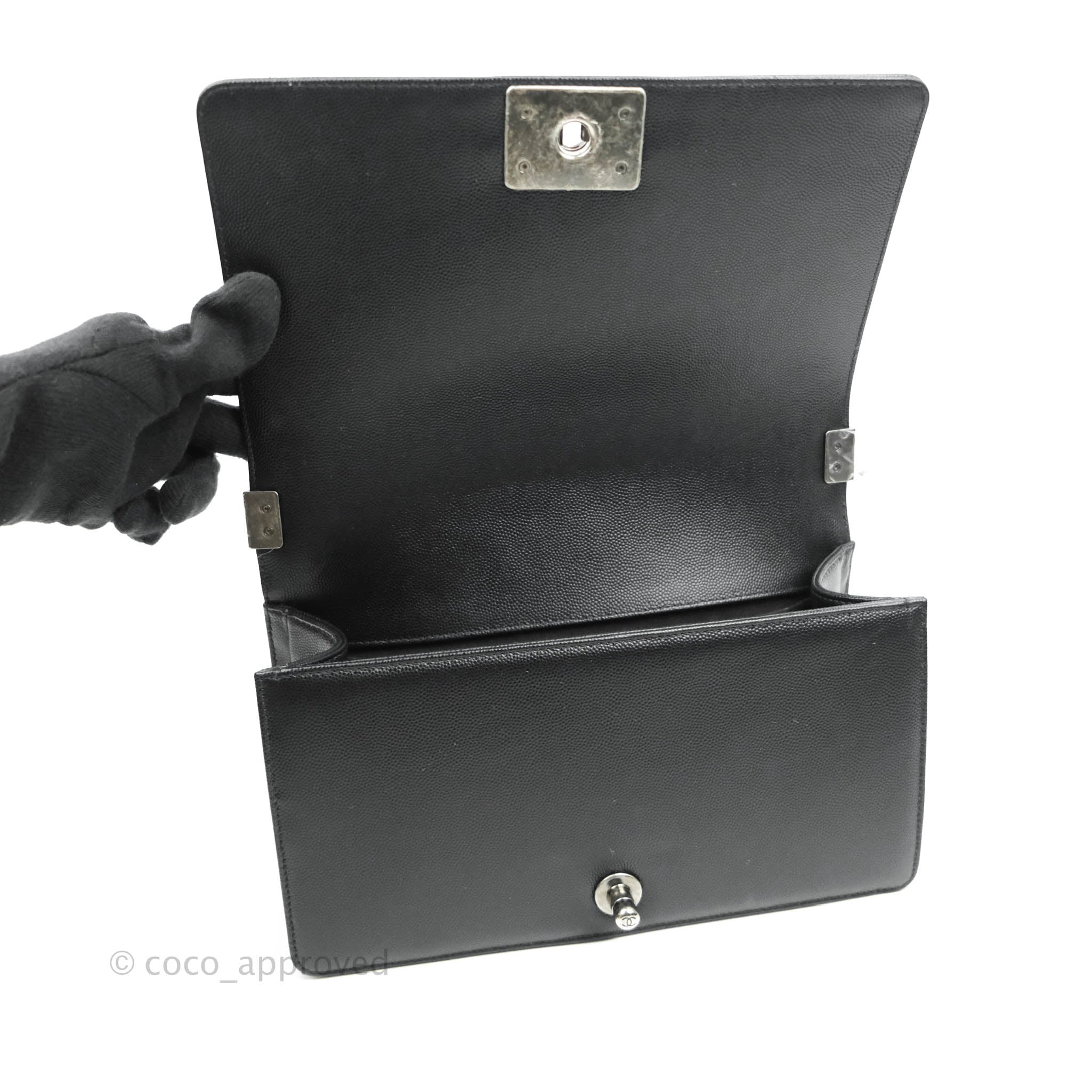 Chanel Boy Quilted Medium Handbag in Black Caviar Leather with Ruthenium Hardware - Perfect for Evening Events, Parties & Luxury Fashion Accessories