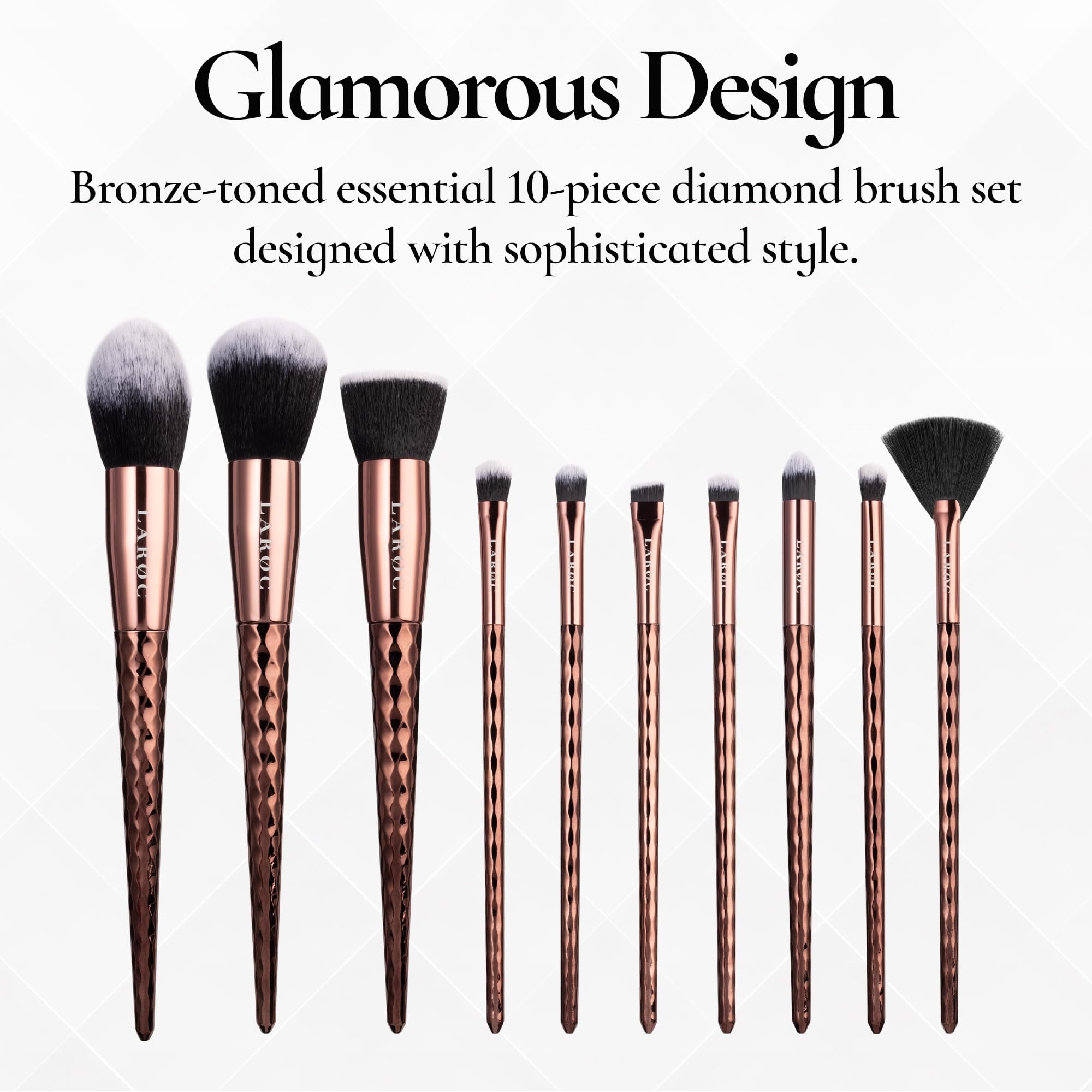 LaRoc 10-Piece Professional Diamond Makeup Brush Set - Concealer, Powder, Eyeliner & Eyeshadow Brushes for Full Face Coverage - Perfect for Makeup Artists & Beauty Enthusiasts - Great for Contouring, Highlighting & Everyday Makeup Application