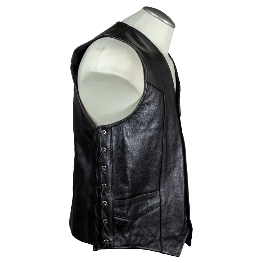 Open Road Men's Lace Side Leather Vest - Stylish Biker Vest for Motorcycle Riding, Western Fashion & Casual Outfits