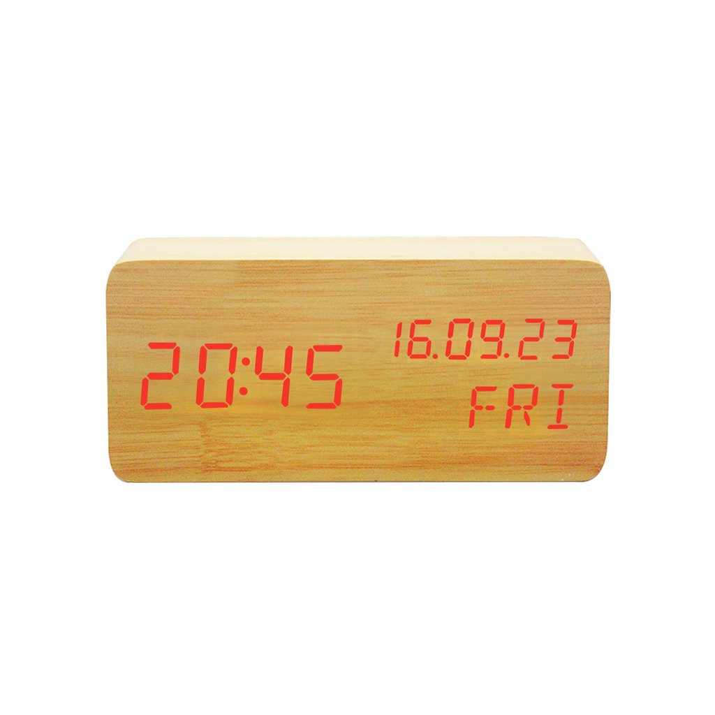 **Creative Wooden Alarm Clock for Kids & Students - Silent Bedside Clock with USB Charging, Yellow & Red - Perfect for Bedrooms, Dorms & Gentle Wake-Ups**