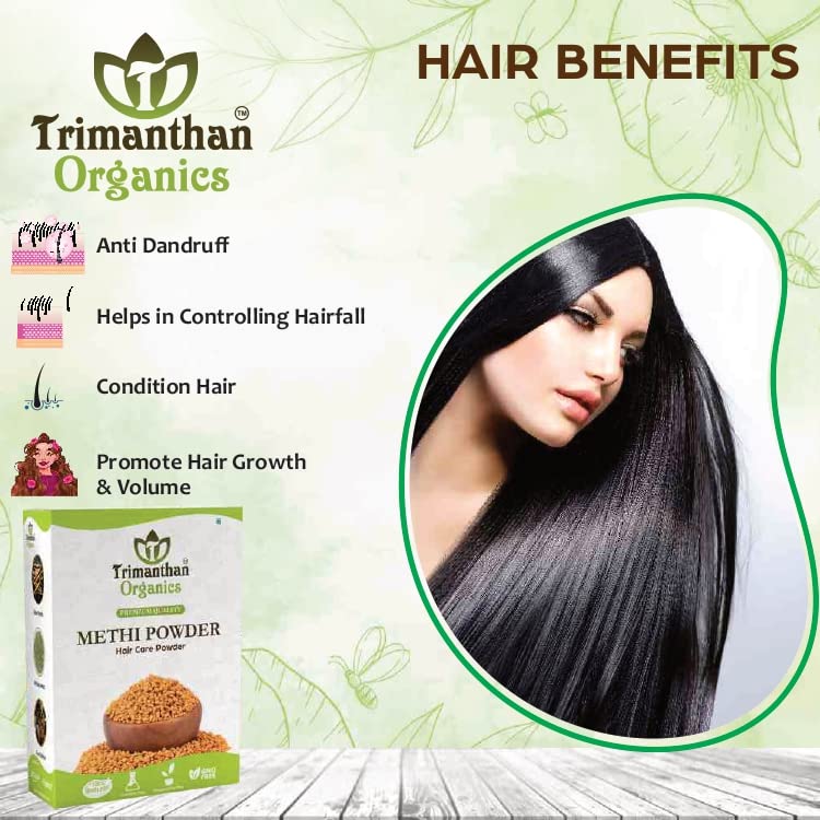 TRIMANTHAN ORGANICS Fenugreek (Methi) Seed Powder for Hair Growth & Care | 100% Natural Herbal Supplement | Organic, Chemical-Free (250g) | Promotes Healthy Scalp & Stronger Hair for Men & Women