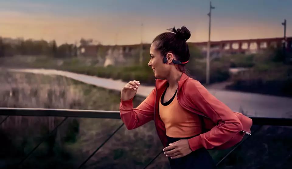 PHILIPS A7607 Wireless Bone Conduction Headphones - Bluetooth Open-Ear Headset with AI Noise Cancelling Mic, 9H Battery & Fast Charge, IP66 Waterproof, LED Safety Lights & App Control (Black) - Perfect for Running, Cycling & Outdoor Sports