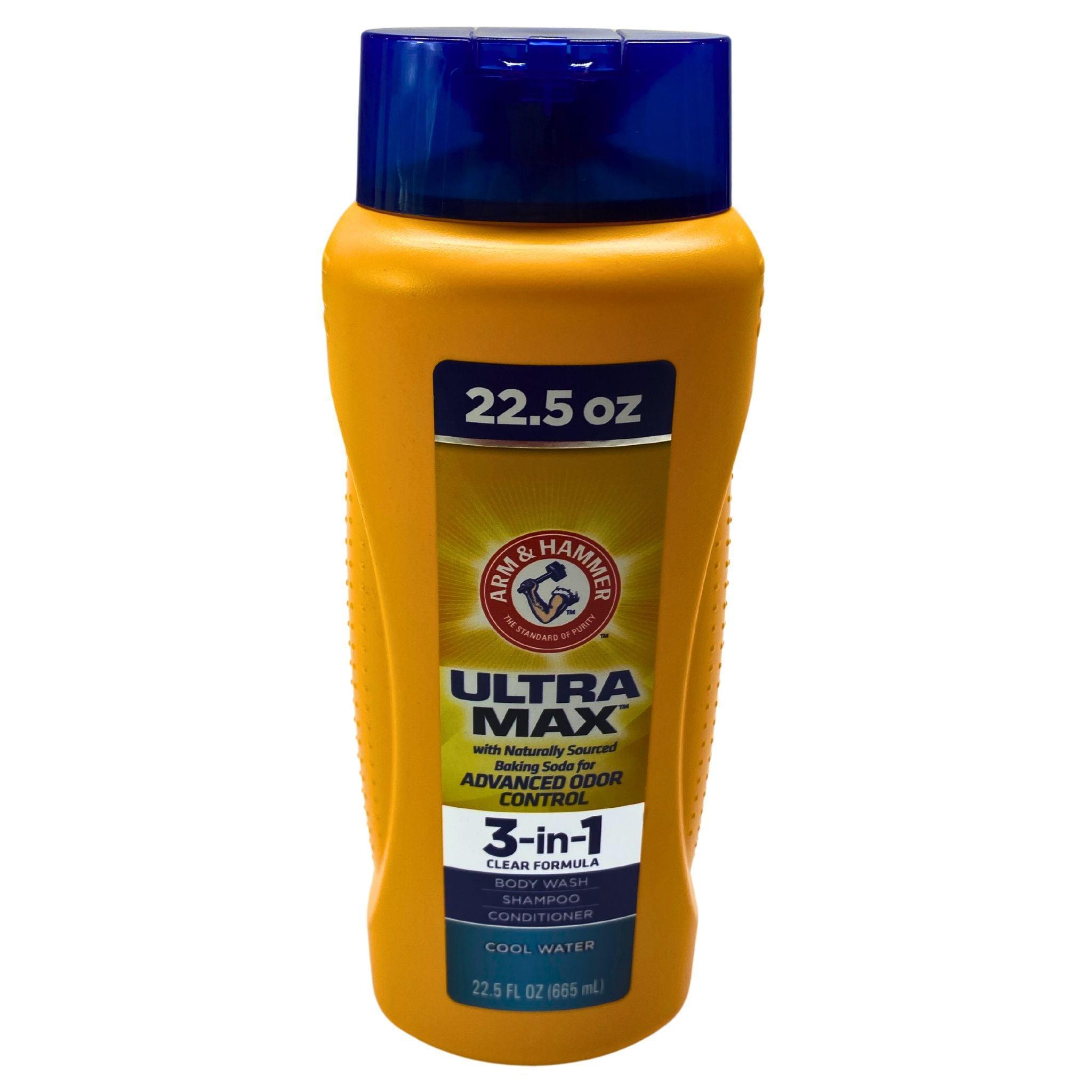 ARM & HAMMER Ultra Max 3-in-1 Clear Formula Body Wash, Shampoo & Conditioner Set - Cool Water Scent - 22.5 fl oz (40 Pack Bulk) - Perfect for Gym, Travel & Family Use