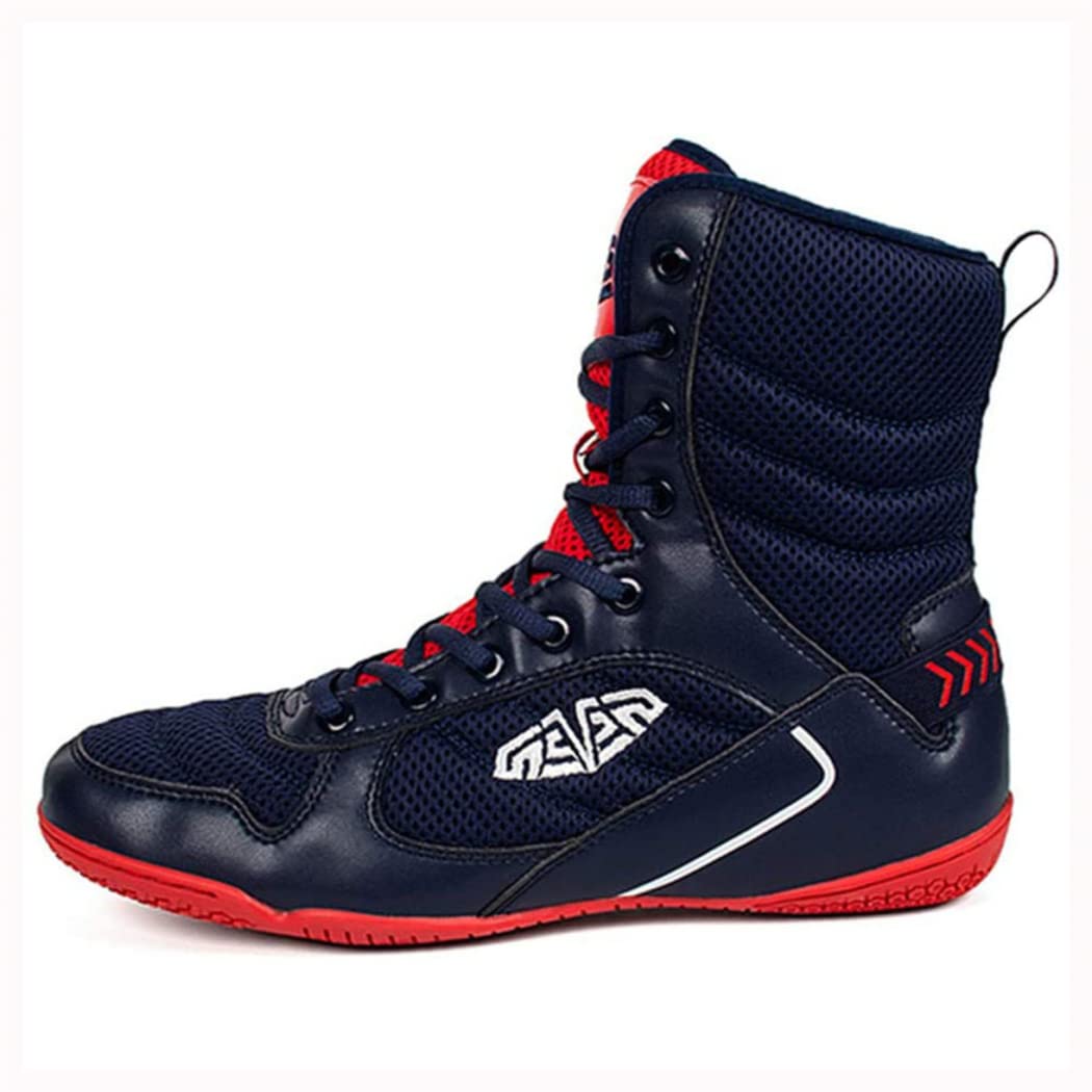 Professional Men's Wrestling Boots - Breathable Non-Slip Boxing & Weightlifting Shoes for Sports Training - Blue Size 43 EU - Ideal for MMA, Gym Workouts & Martial Arts Competition