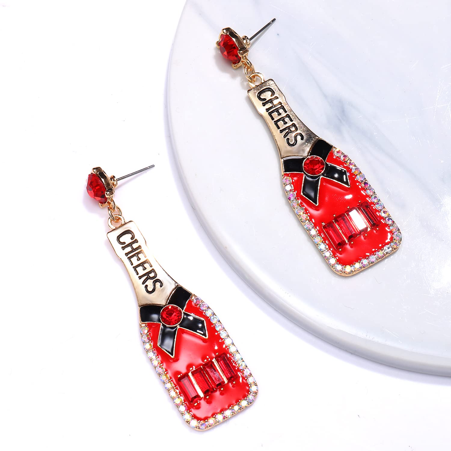 Sparkling Champagne Bottle Dangle Earrings for Women - Elegant Rhinestone & Enamel Statement Jewelry - Perfect Gift for Bridesmaids, Bachelorette Parties & Wine Lovers