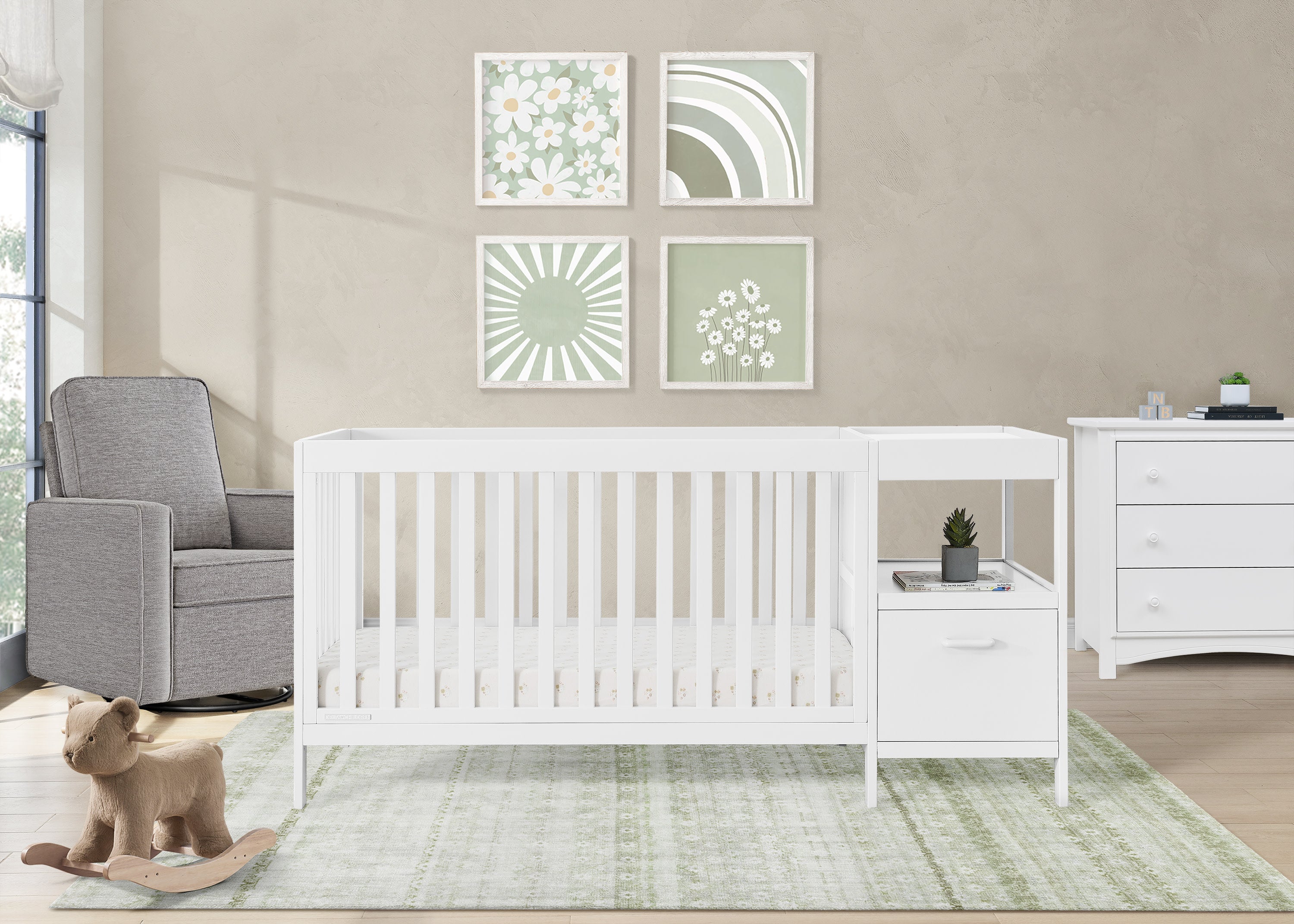 Alice 5-in-1 Convertible Baby Crib with Changing Table - Nursery Furniture for Newborn to Toddler - Perfect for Small Spaces & Modern Nurseries