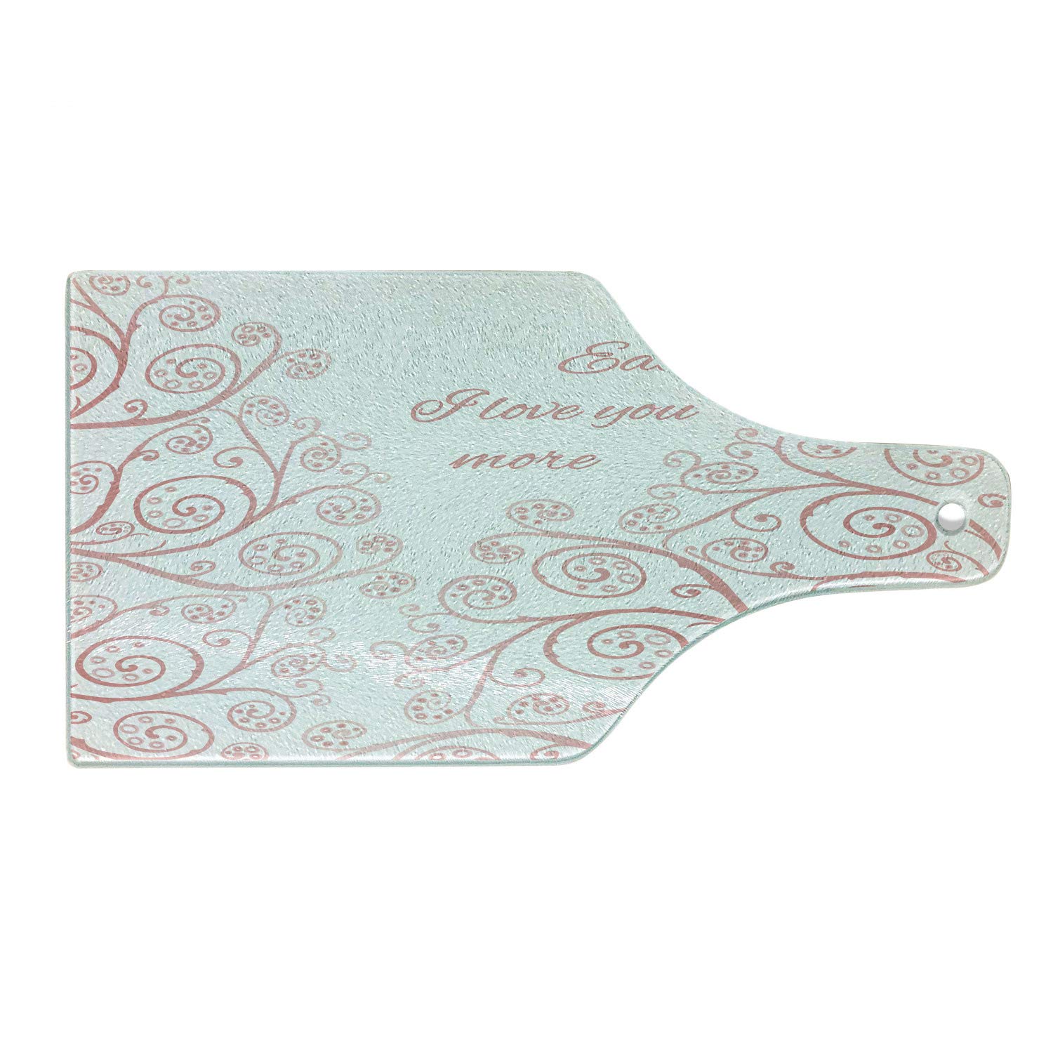 Ambesonne Wine Bottle Shaped Tempered Glass Cutting Board - Doodle Style Abstract Floral Tree Branches with Swirls Design - Spring Themed Decorative Serving Board in Blush White - Perfect for Valentine's Gifts, Kitchen Decor & Charcuterie Parties