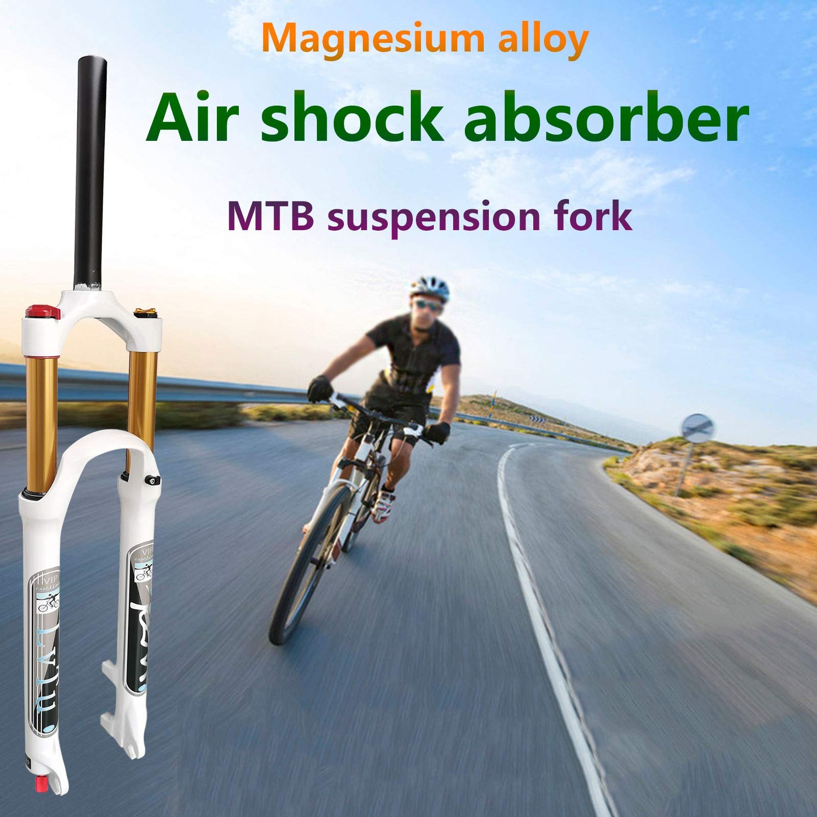 **26/27.5/29 Inch 140mm Travel Air Suspension Fork for Mountain Bike - 180mm Disc Brake Adapter, Straight Manual Lockout (Ideal for Trail Riding, Downhill & Cross-Country Biking)**