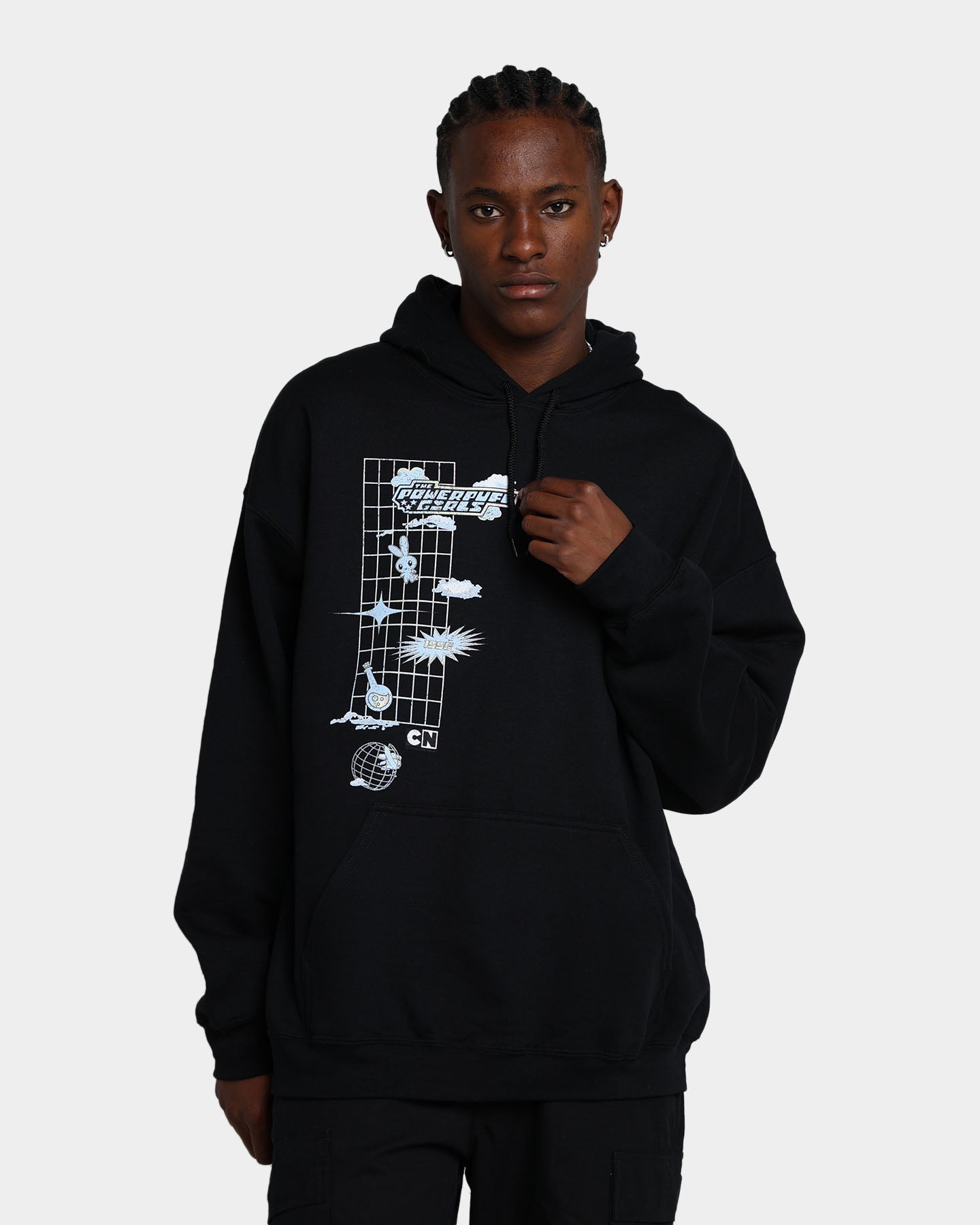 Powerpuff Girls Grid Logo Hoodie - Black Cotton Pullover Sweatshirt for Women & Men | Casual Streetwear, Anime Fan Gift, Cosplay Outfit