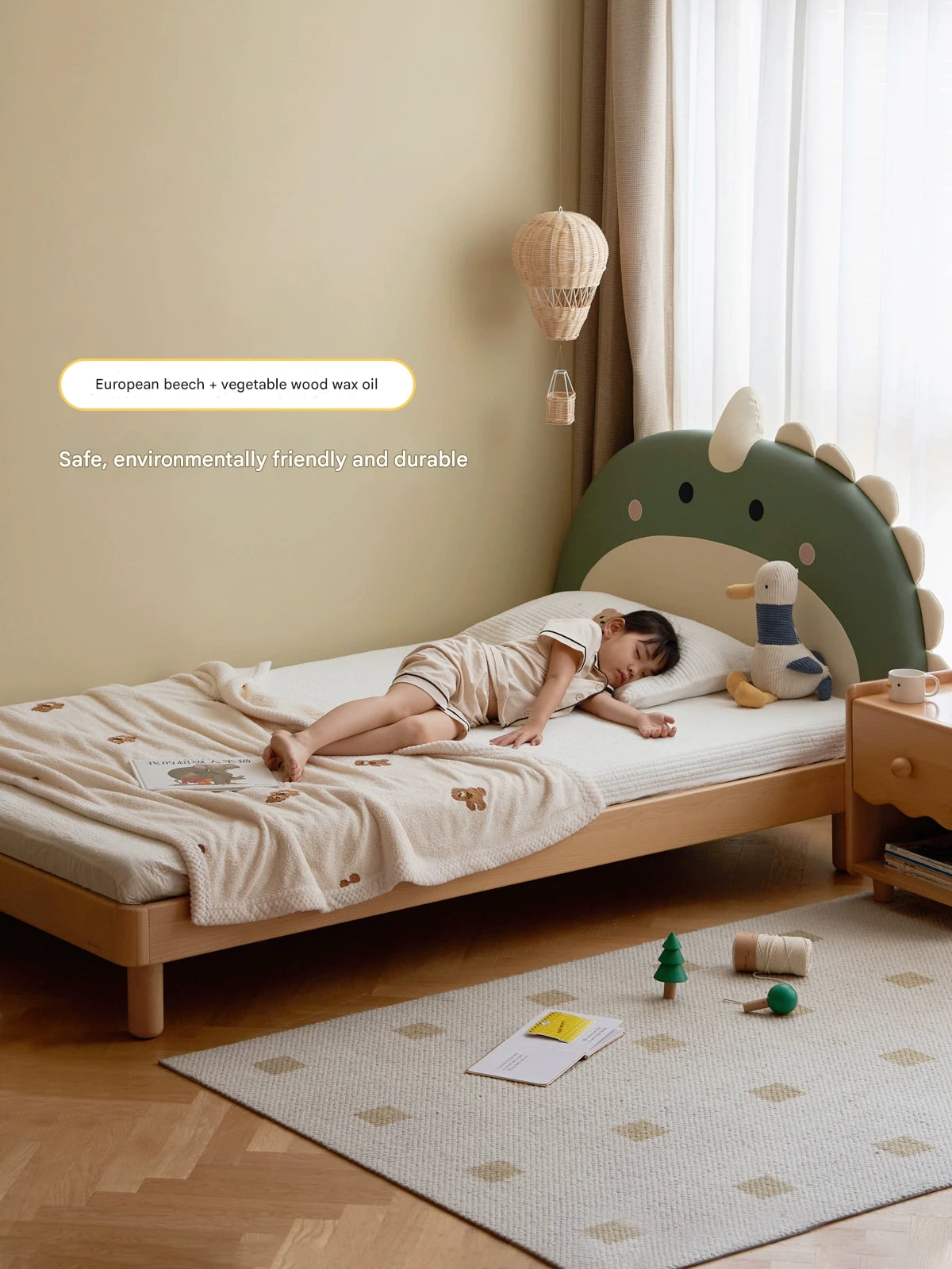 Organic Leather Kids Dinosaur Bed - Cartoon Themed Toddler Bed for Boys & Girls | Perfect for Nursery, Bedroom Decor and Playroom Fun