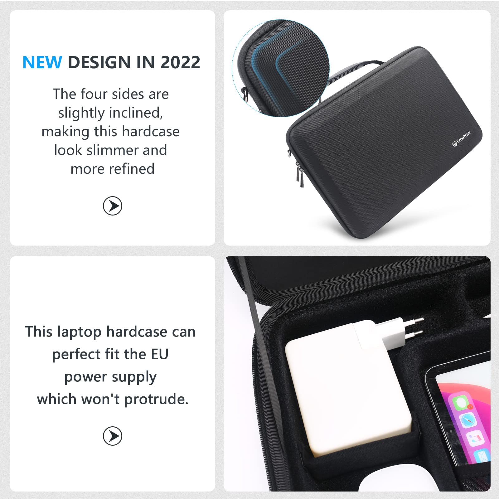 Smatree Protective Hard Sleeve Case for MacBook Pro 16 inch 2021 | Compatible with 15-16 inch Laptops Including MacBook Pro 15.4 inch & Samsung Galaxy Book2 Pro 15.6 inch | Shockproof Travel Carrying Bag with EU Power Plug Adapter | Perfect for Business Travel, Commuting & College Use