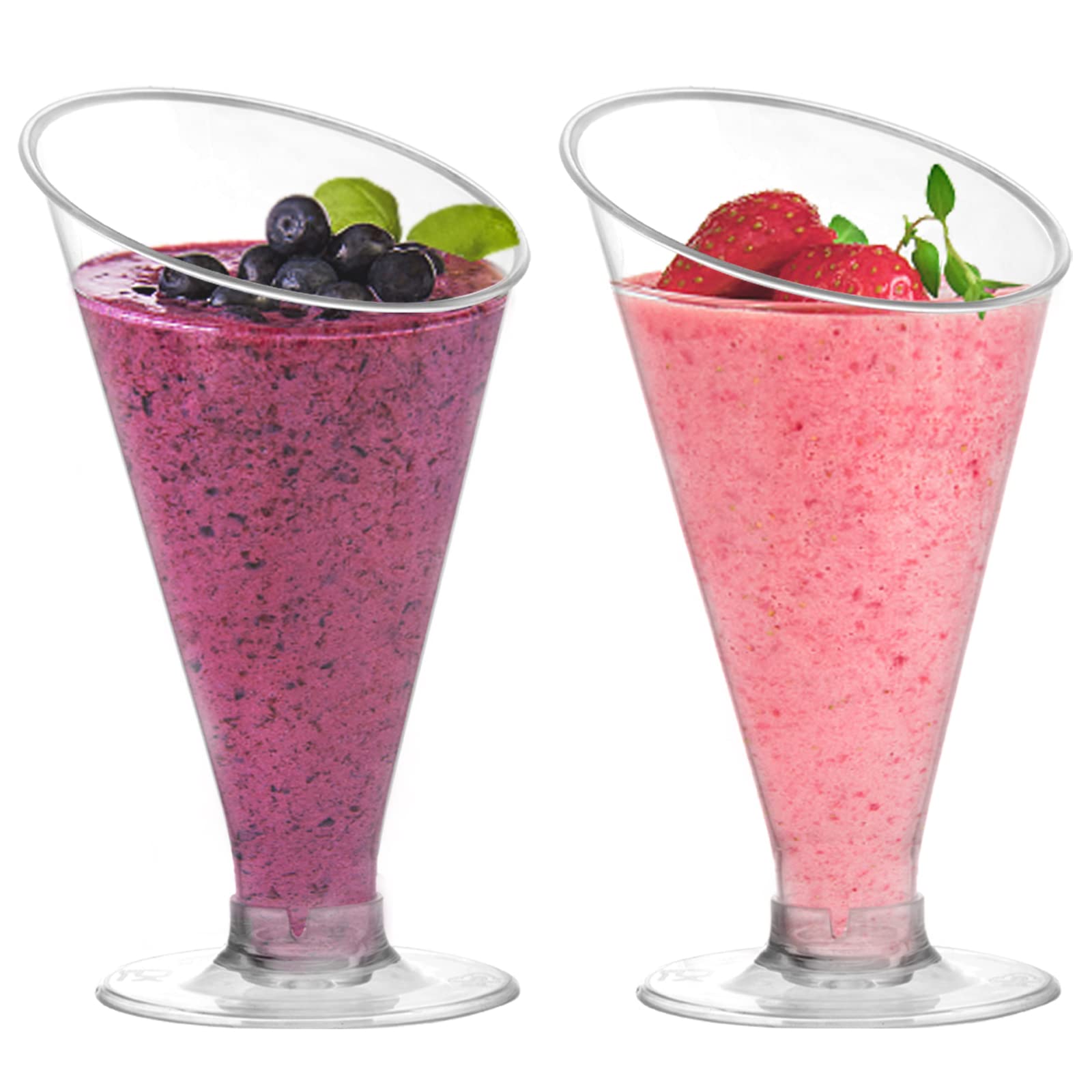Foraineam 100 Pack 4 oz Clear Disposable Plastic Dessert Cups with Spoons - Reusable Champagne Flutes, Cocktail Glasses for Parfait, Mousse, Appetizers - Perfect for Home Parties, Weddings, Events & Holiday Gatherings