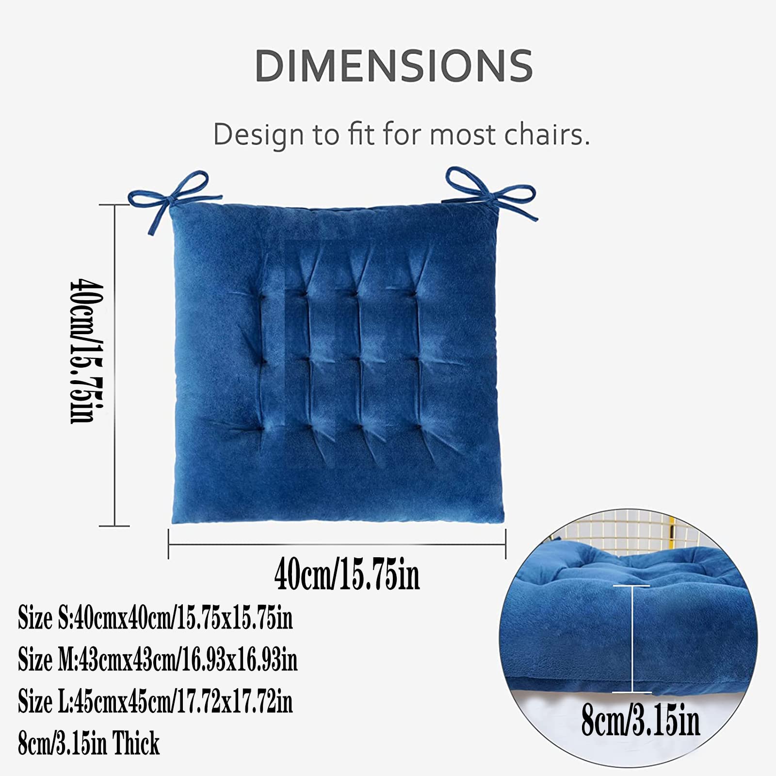 Premium Velvet Square Chair Cushions with Ties - Washable, Non-Slip, Thick & Soft Seat Pads for Dining, Office, Patio, Camping - Navy Blue 18×18 Inches (Set of 4) - Perfect for Indoor & Outdoor Use in Kitchen, Living Room or Car