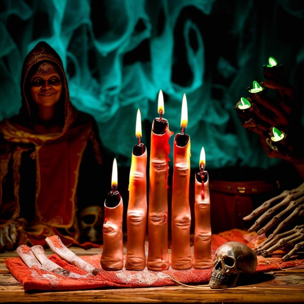 5 PCS Halloween Witch Finger Candles - Gothic Decor for Party & Home