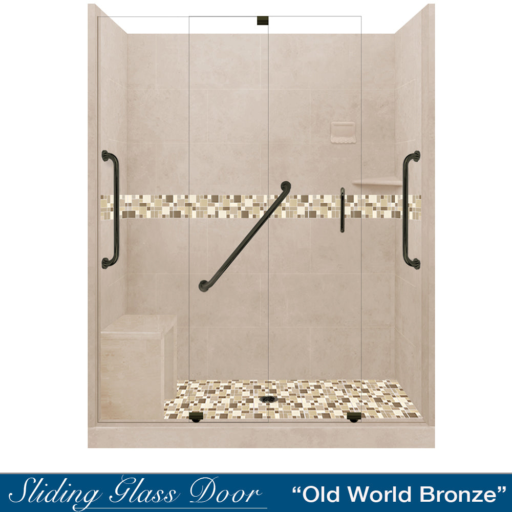 Freedom 60 Alcove Brown Sugar Sistine Stone & Tuscany Mosaic DIY Shower Remodel Kit with Free Shampoo Niche - Waterproof Bathroom Wall Tile for Shower Surround, Backsplash, and Wet Area Installation