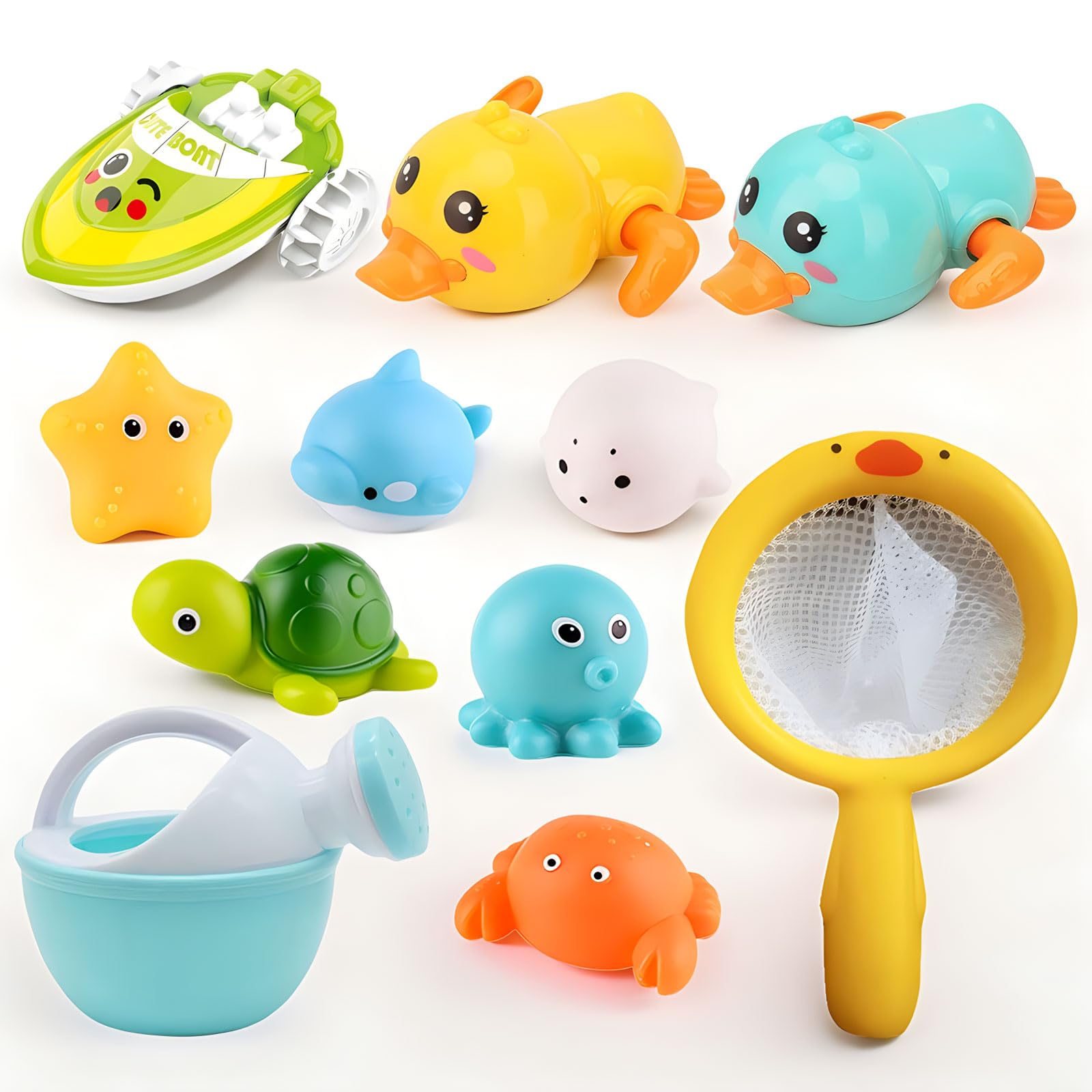 **Best Baby Bath Toys for 0-12 Months – Safe No-Hole Ocean Animal Toys for Toddlers 1-3 Years | Wind-Up Ducks, Floating Boats, Fishing Net & Watering Can – Fun Pool & Bathtime Play for Kids**