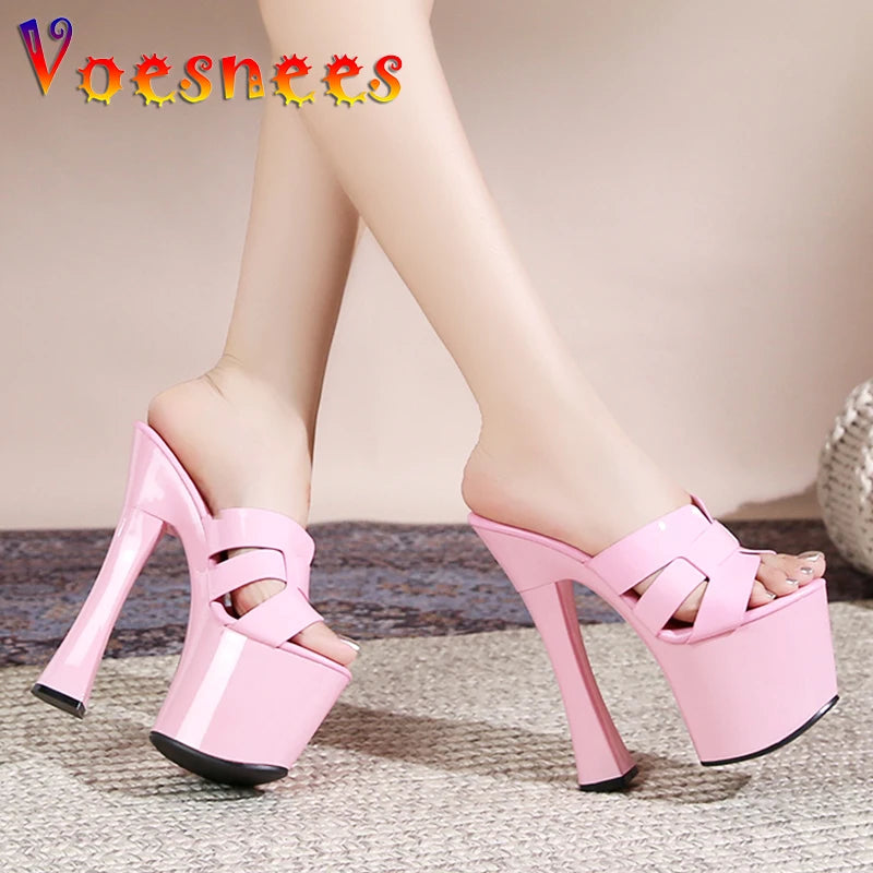 17.5CM High Heel Platform Sandals for Women - Sexy Thick Sole Party Pumps - Fashionable Summer Slippers for Europe & America - Perfect for Nightclub, Wedding & Evening Events