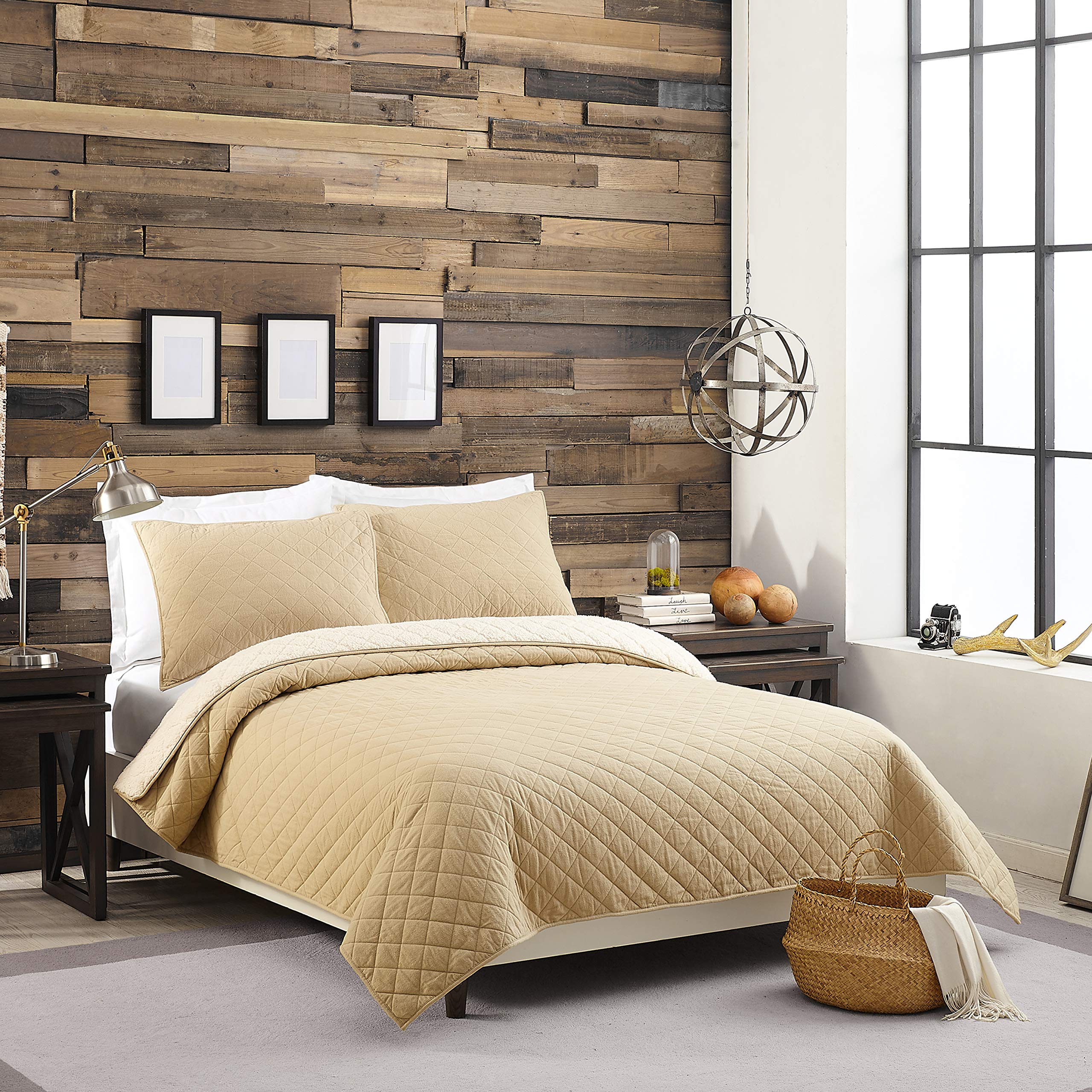 Premium Solid Flannel Sherpa Quilt Set - King Size, Soft & Warm Khaki Bedding for Winter - Cozy Home Decor, Perfect for Master Bedroom & Guest Room Comfort