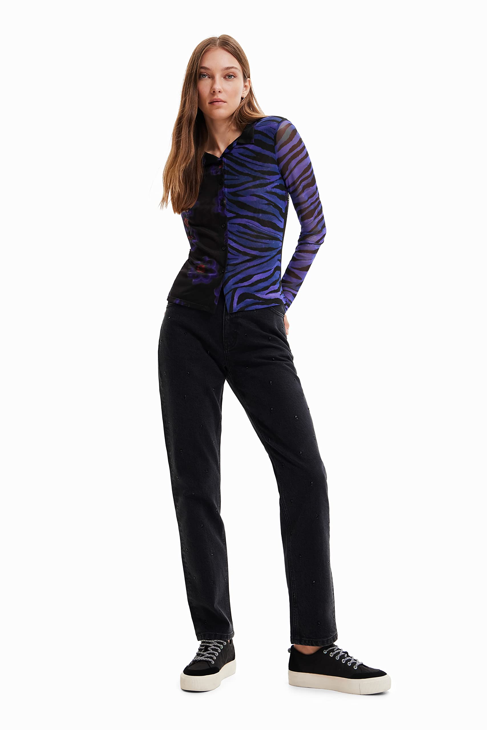 Desigual Women's Denim Jeans - High Waist Straight Leg Pants for Casual Wear, Office & Everyday Outfits