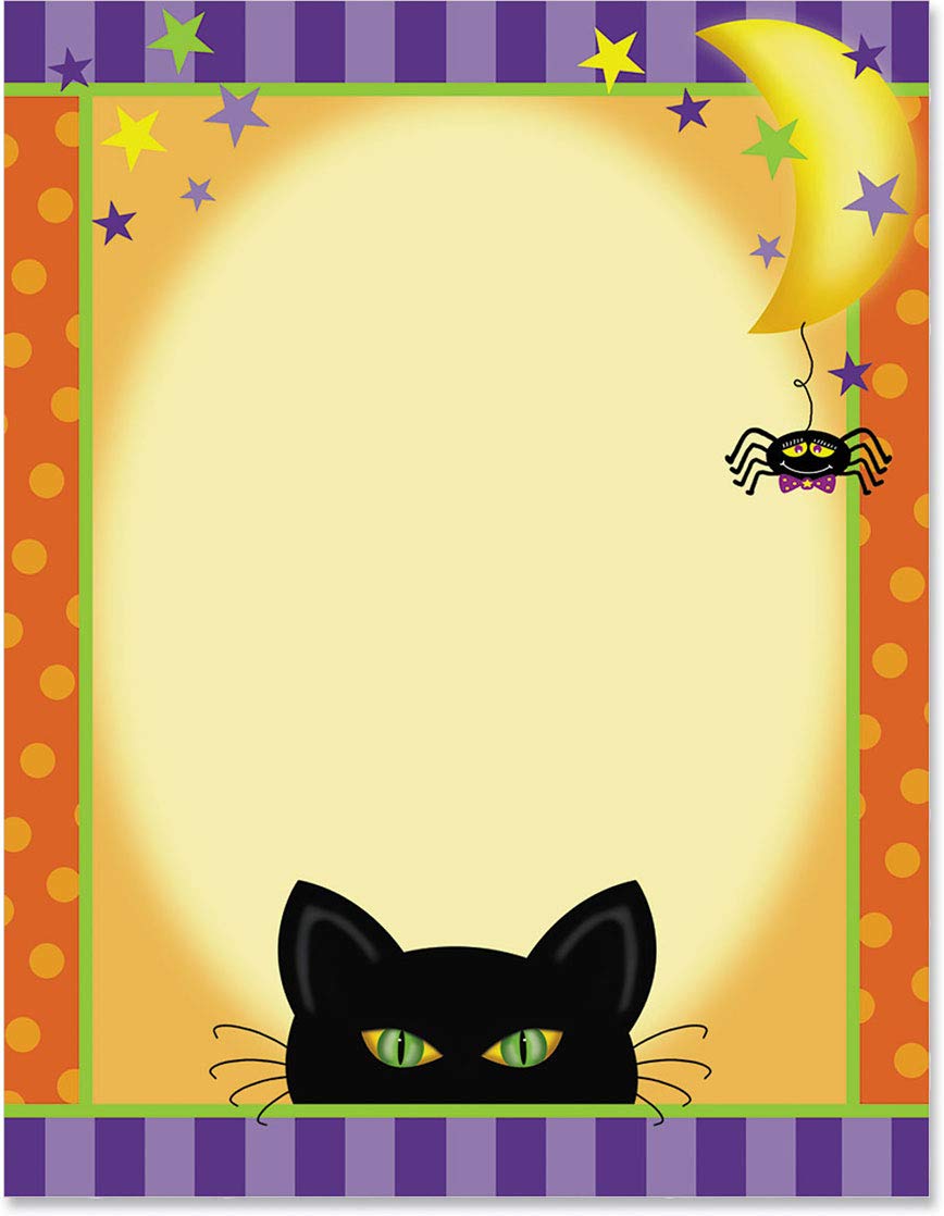 Halloween Wicked Kitten Spider Moon Fall Theme Stationery Set - 25 Sheets Premium Decorative Printer Paper (8.5 x 11) for Autumn Letters, Craft Projects & Seasonal Office Decor