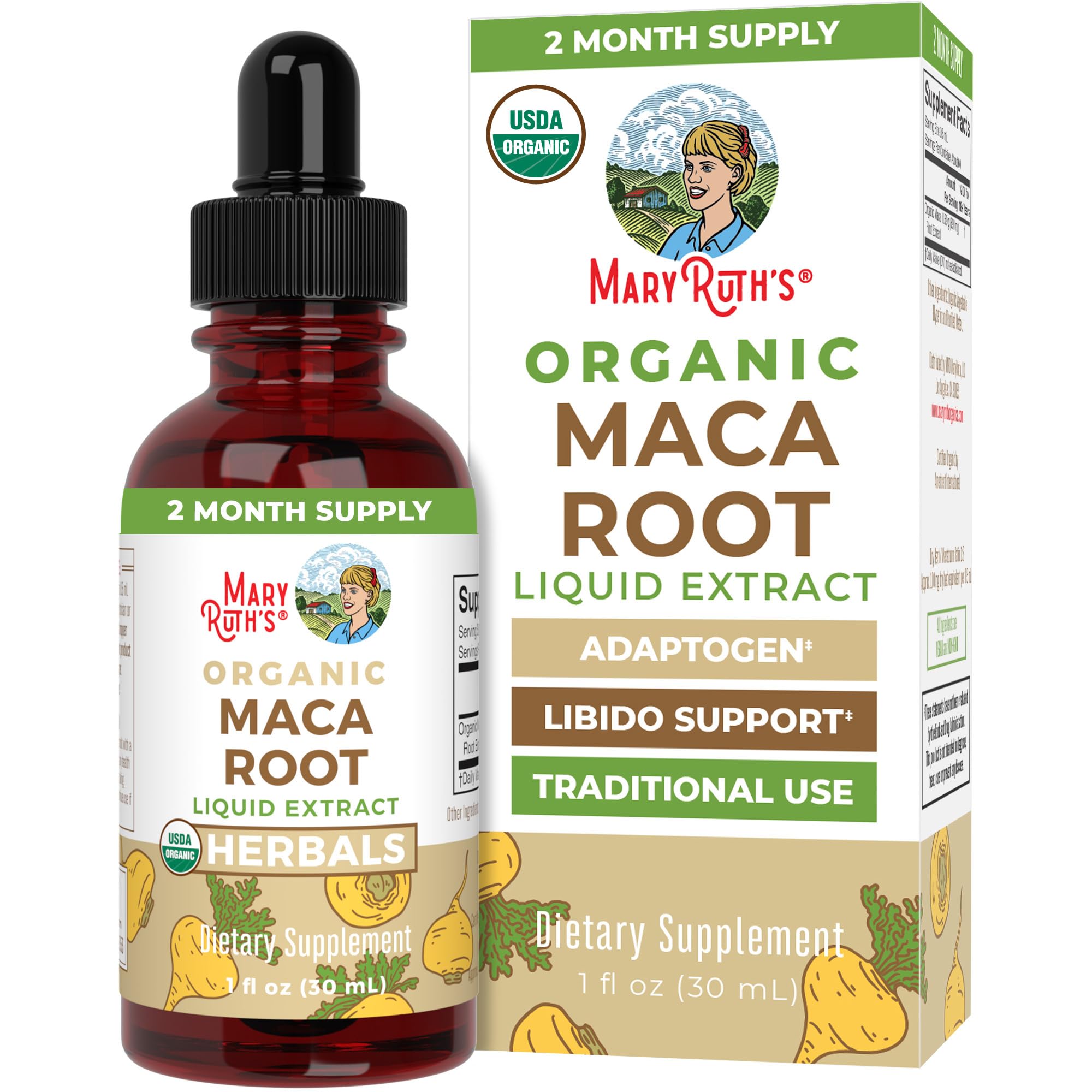 Mary Ruth's Organic Maca Root Powder - 1 Fl Oz (30ml) - USDA Certified, Vegan & Gluten-Free - Natural Energy Booster for Workouts, Focus & Hormone Balance